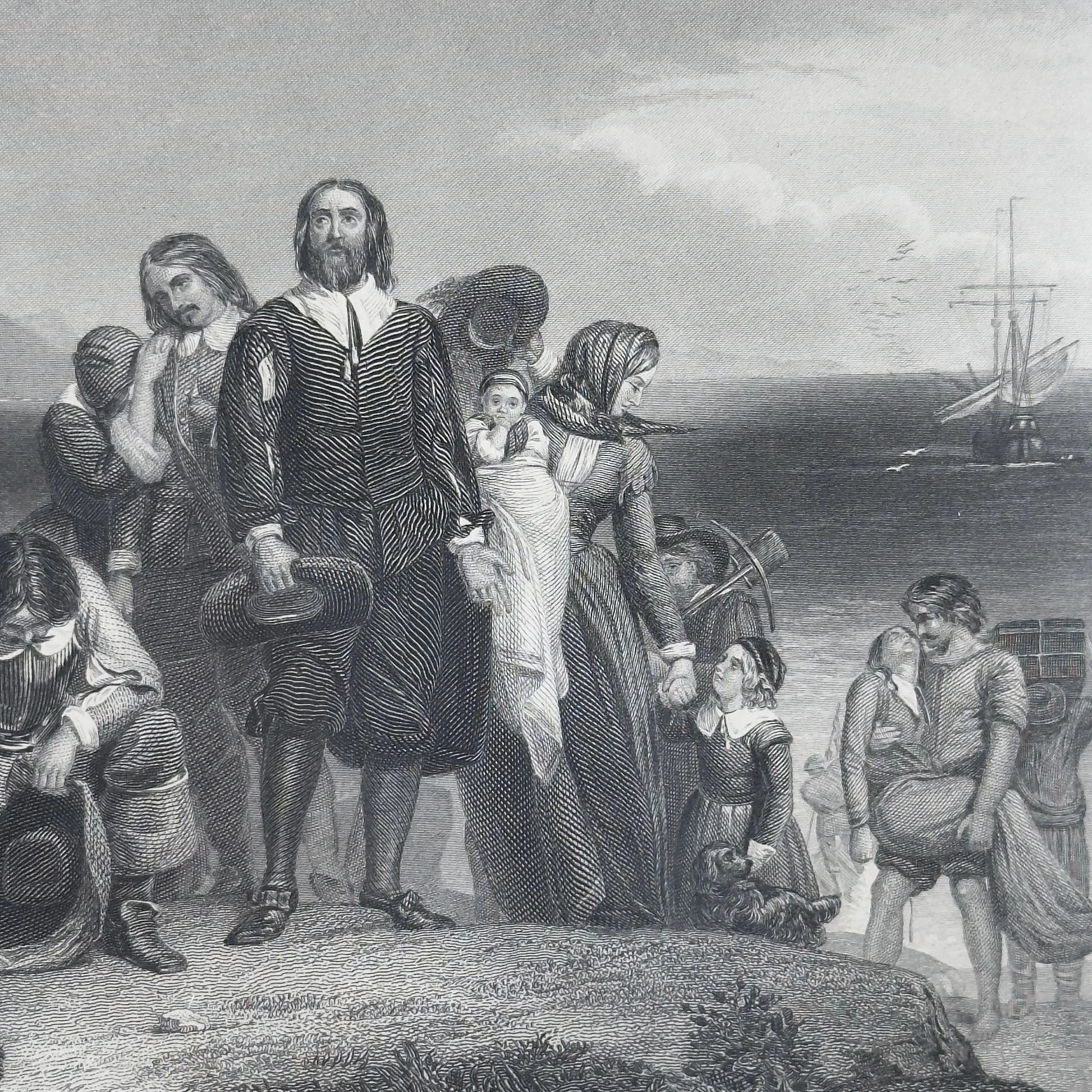 Mayflower of framed 1856 "The First Landing of the Pilgrims" — from The History List Store.