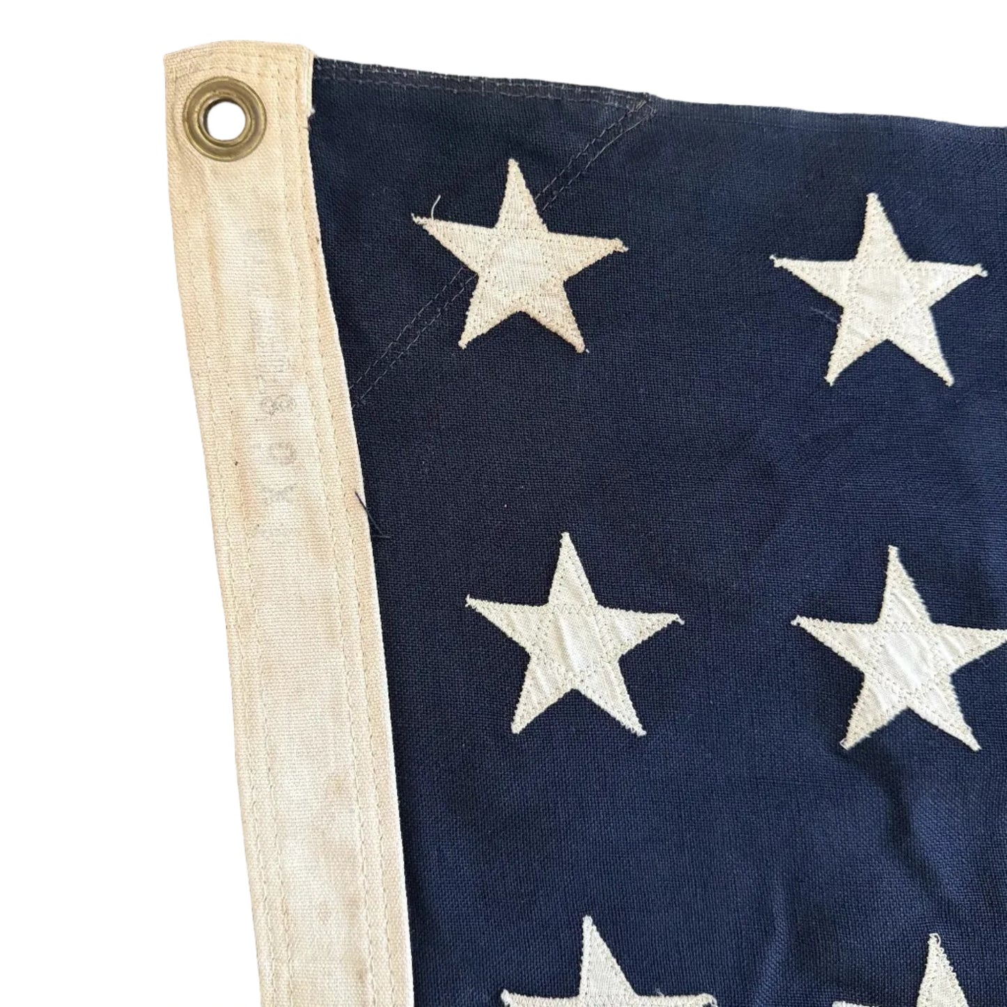 48-star cotton flag with sewn stars and stripes — a little less than 4' x 6'