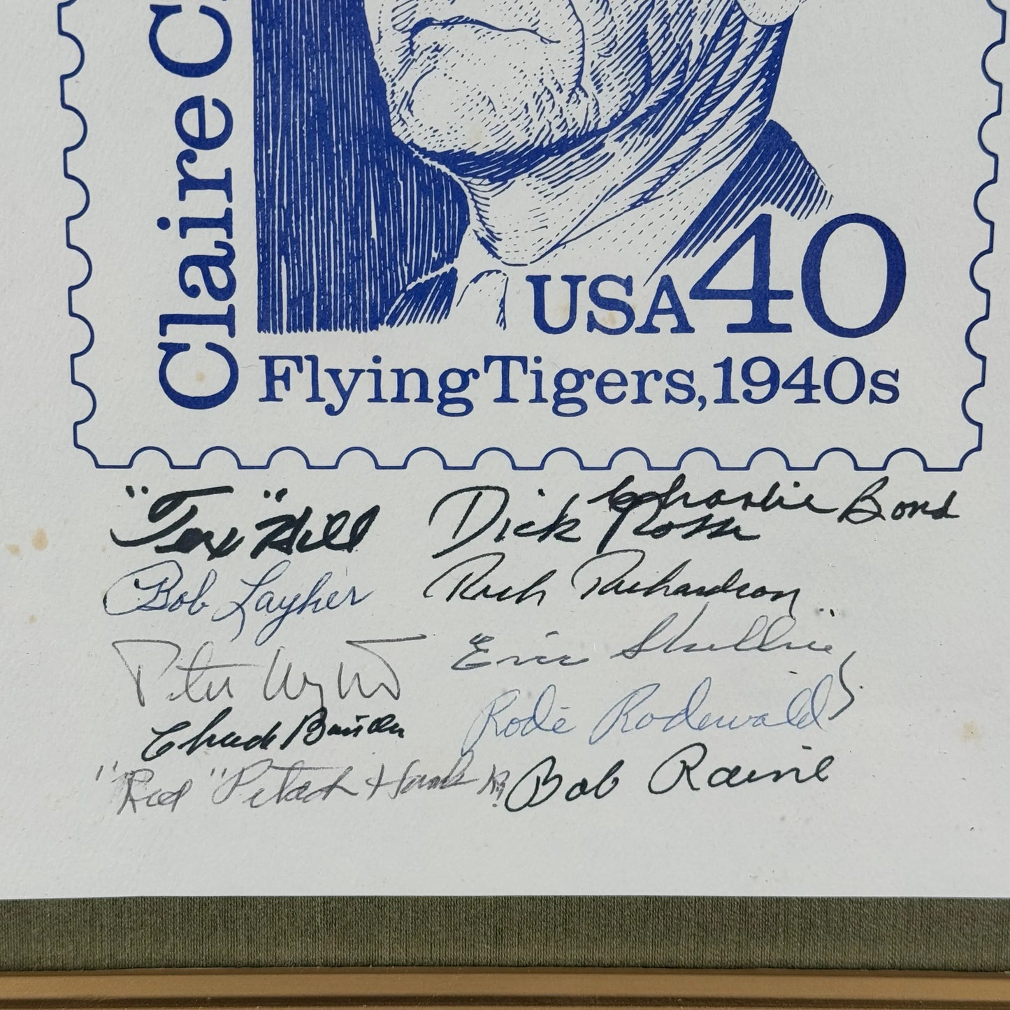 Claire Chennault print hand signed by 11 Flying Tigers