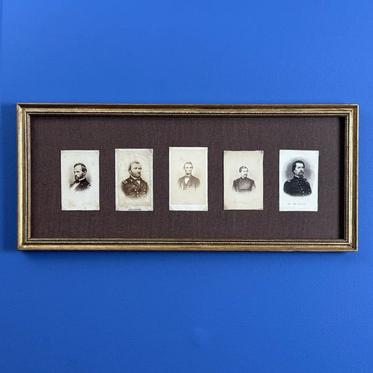 Framed CDVs of Lincoln, Grant, Sherman, McClellan, and Hancock