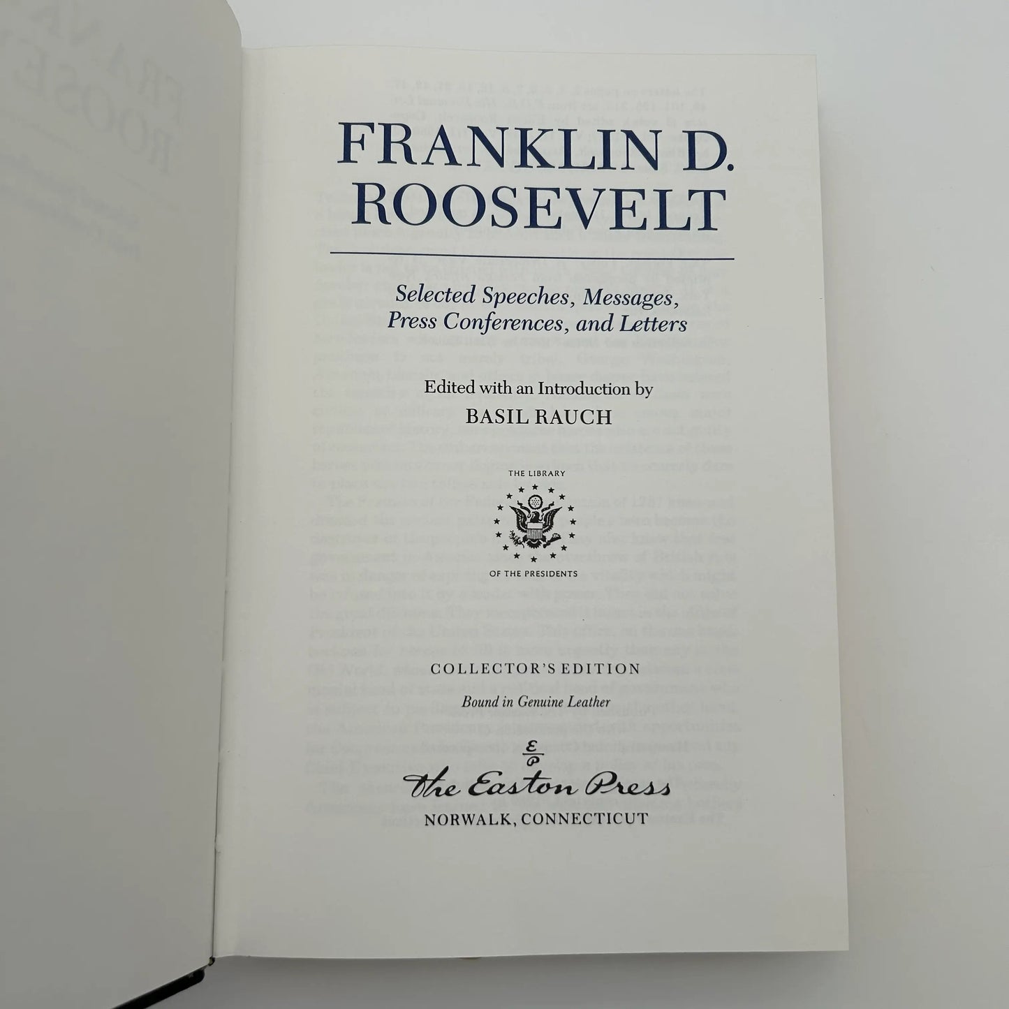 "Franklin D. Roosevelt: Selected Speeches, Messages, Press Conference, and Letters" Edited by Basil Rauch — Leather-bound, gilt-edged Easton Press edition