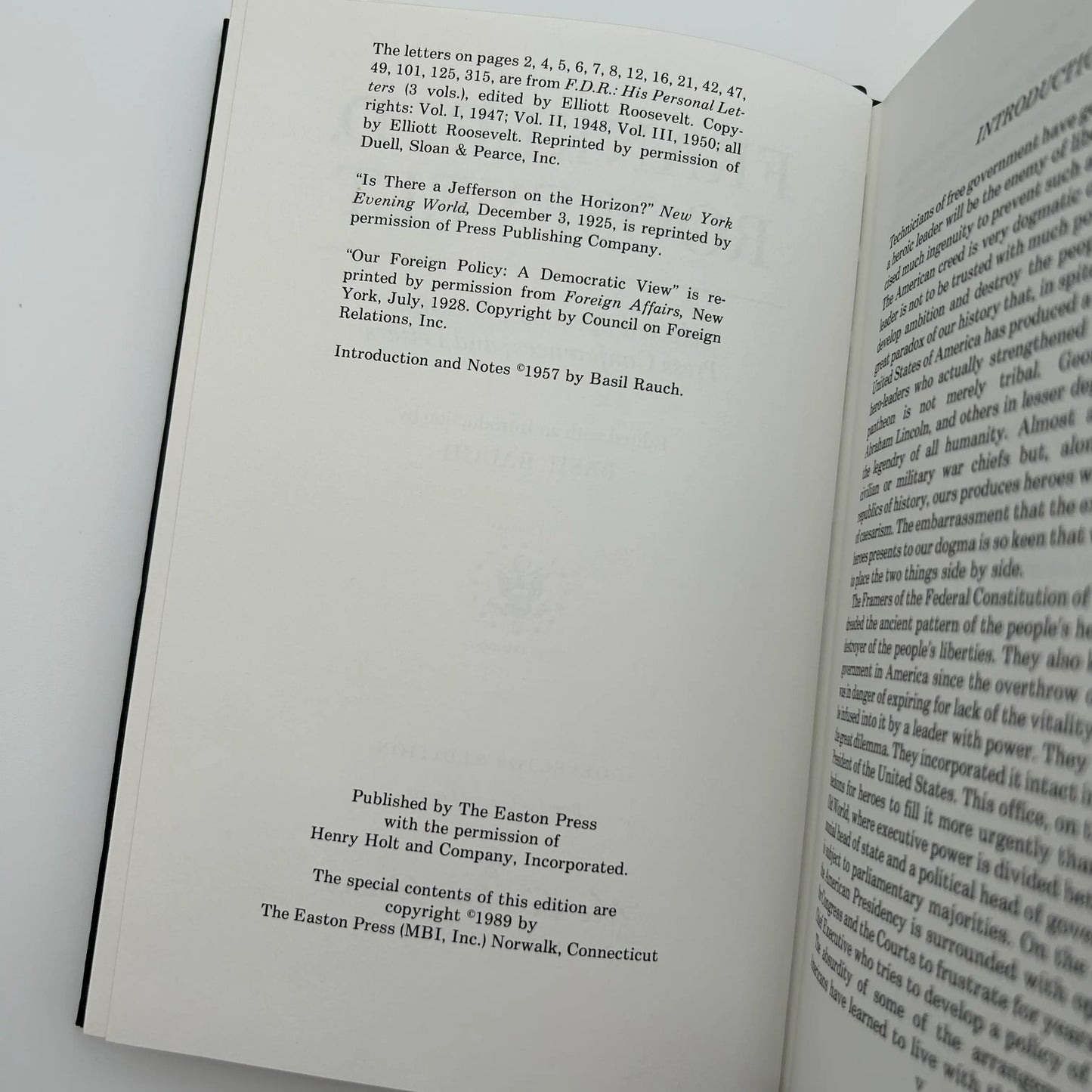 "Franklin D. Roosevelt: Selected Speeches, Messages, Press Conference, and Letters" Edited by Basil Rauch — Leather-bound, gilt-edged Easton Press edition
