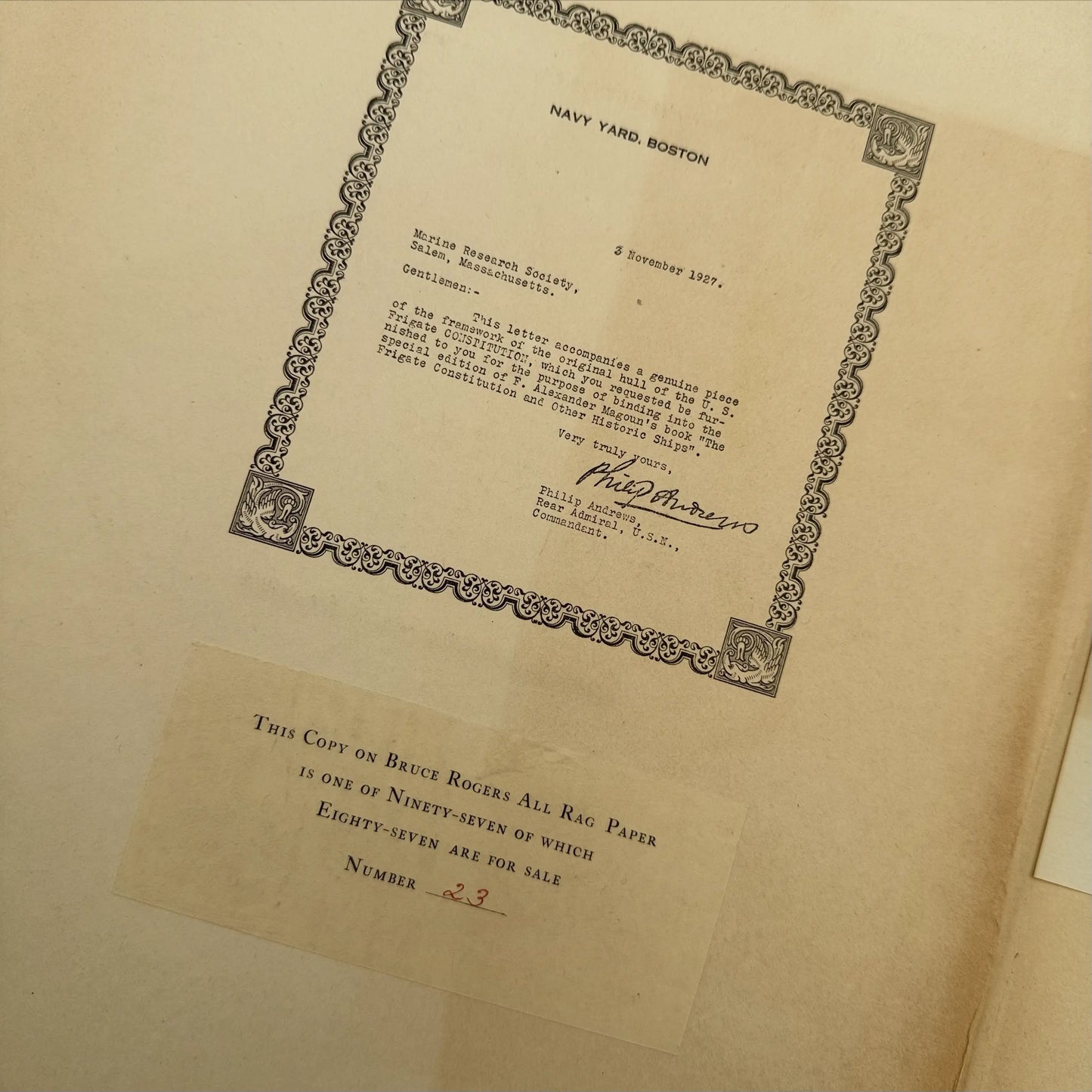"The Frigate Constitution And Other Historic Ships" — No. 23 of 97 copies —  With wood from USS Constitution