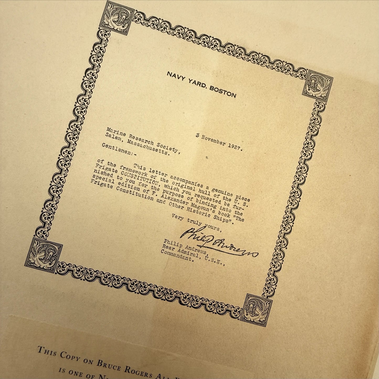 "The Frigate Constitution And Other Historic Ships" — No. 23 of 97 copies —  With wood from USS Constitution