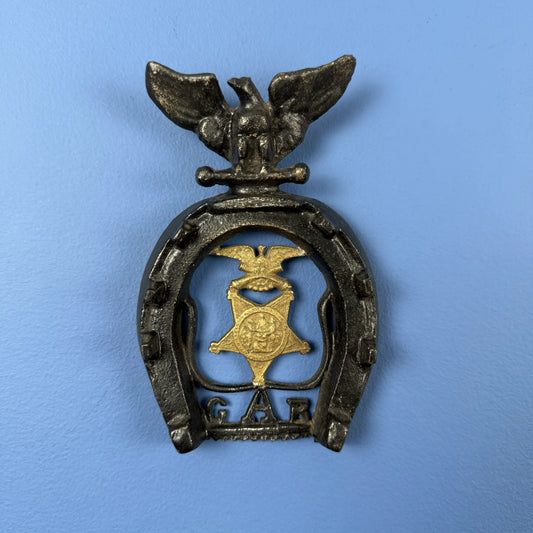 Grand Army of the Republic Cast Iron Horseshoe trivet with GAR Star and Eagle