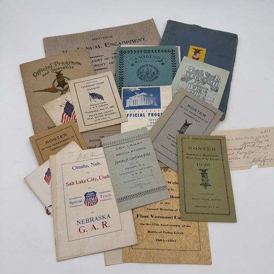 Civil War G.A.R. Reunion, Encampment, and Dinner Publications, along with some rosters