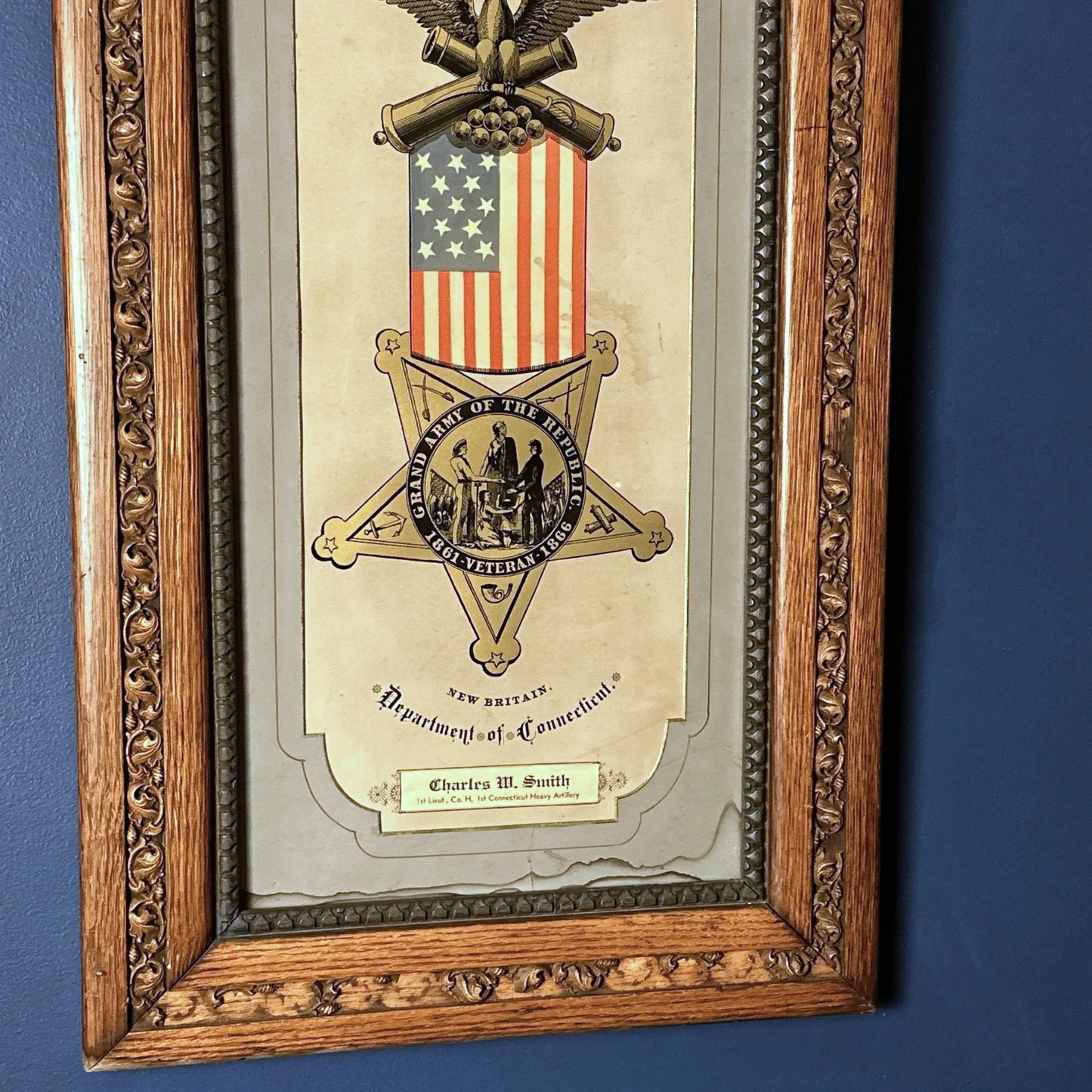 Civil War Grand Army of the Republic Stanley Post, No. 11 — In ornate wooden frame