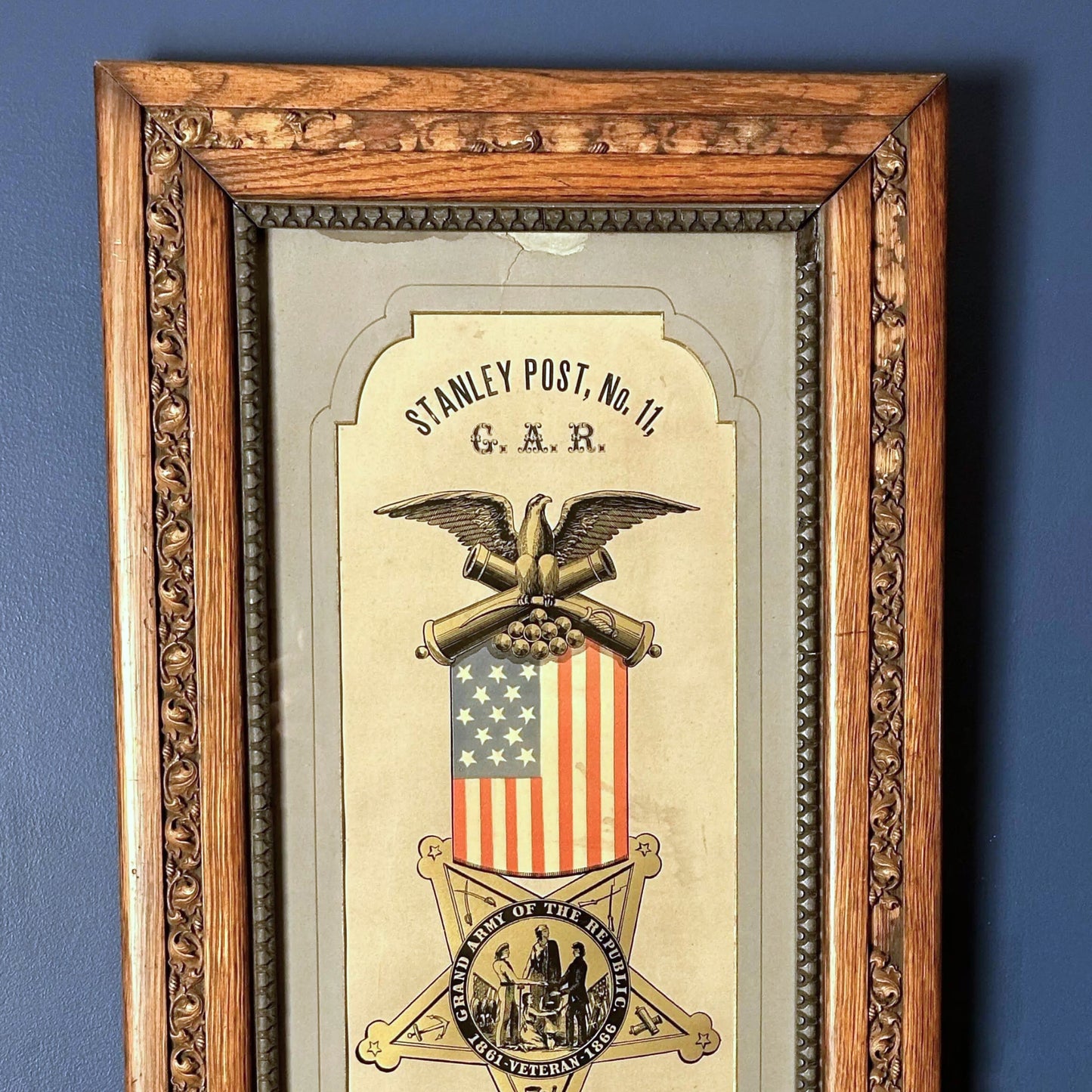 Civil War Grand Army of the Republic Stanley Post, No. 11 — In ornate wooden frame