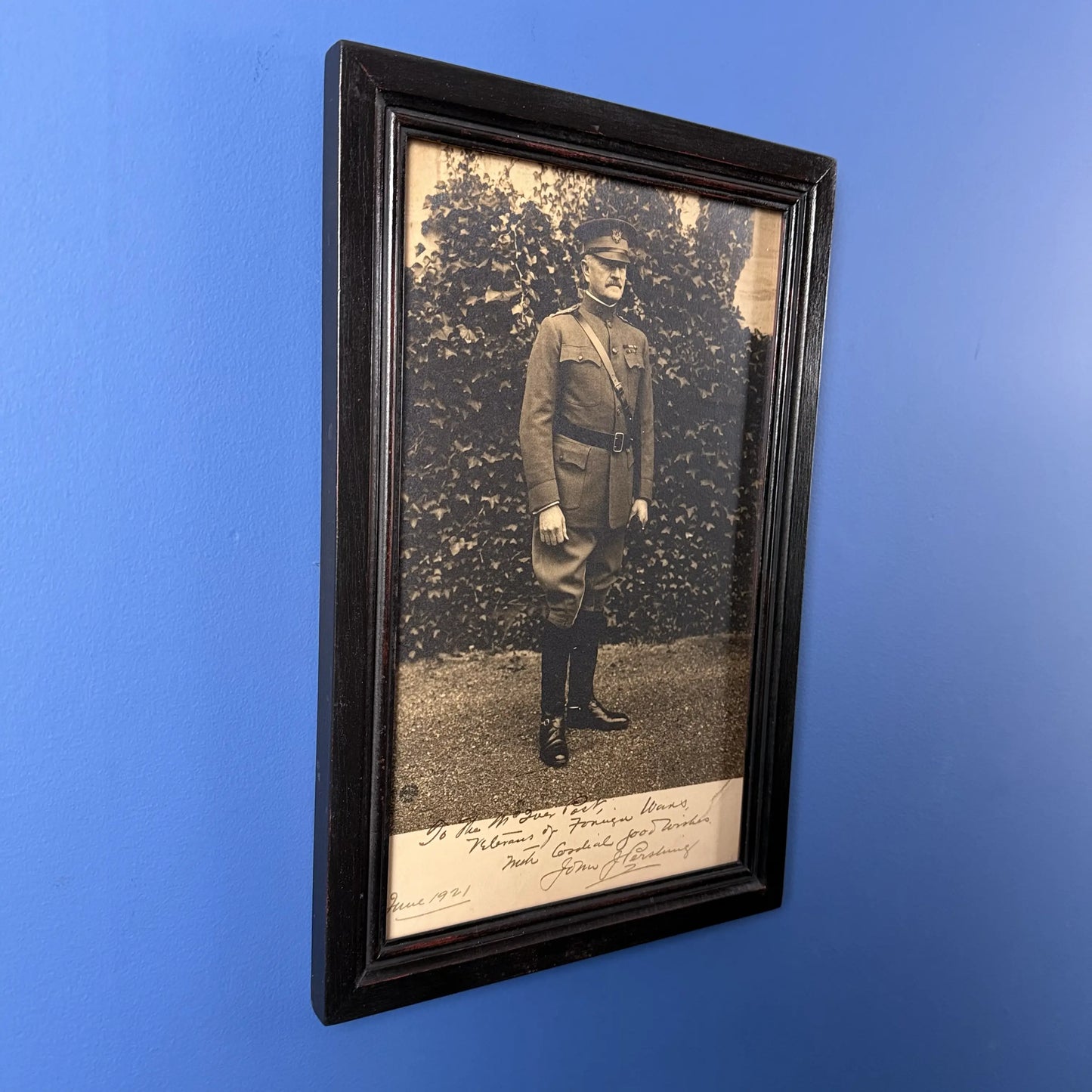 Gen. John "Blackjack" Pershing in full dress uniform — Signed, inscribed photo — Framed