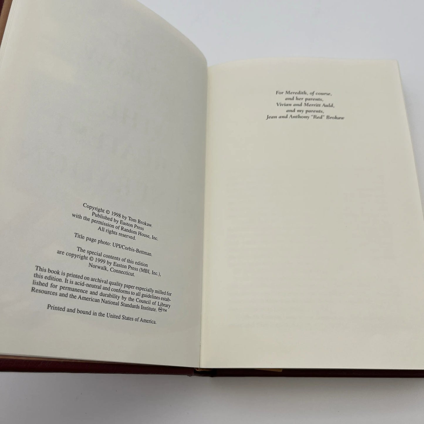 "The Greatest Generation" Signed by Tom Brokaw - Leather-bound, gilt-edged Easton Press edition 4