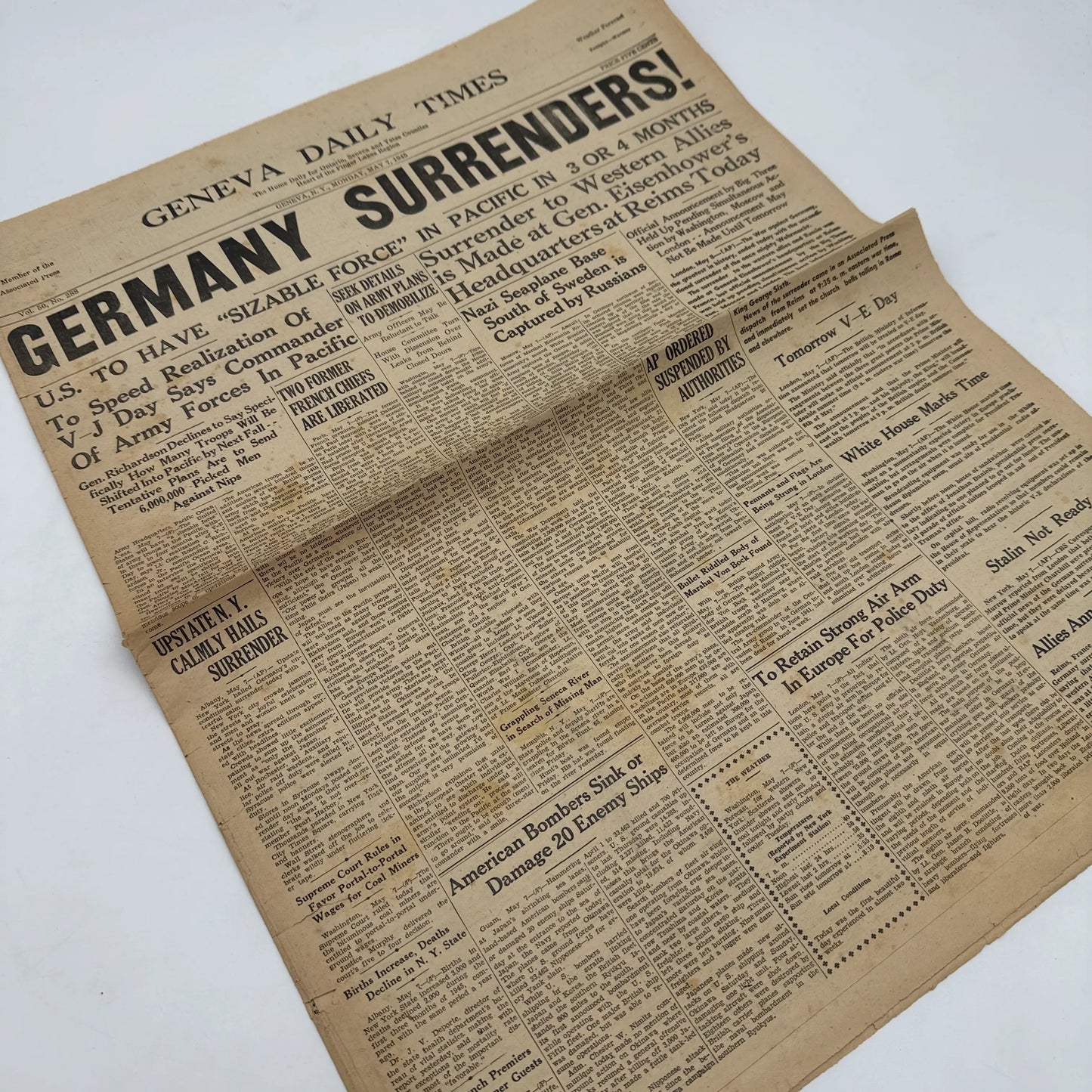 Geneva Daily Times — Germany Surrenders! — May 7, 1945