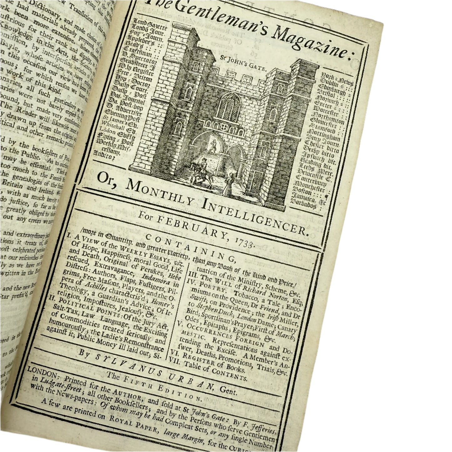 "The Gentleman's Magazine or Monthly Intelligencer for the Year 1733"