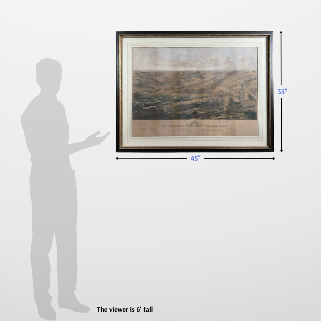 Famous Gettysburg Battlefield Map by John Bachelder — Hand colored — Framed and matted