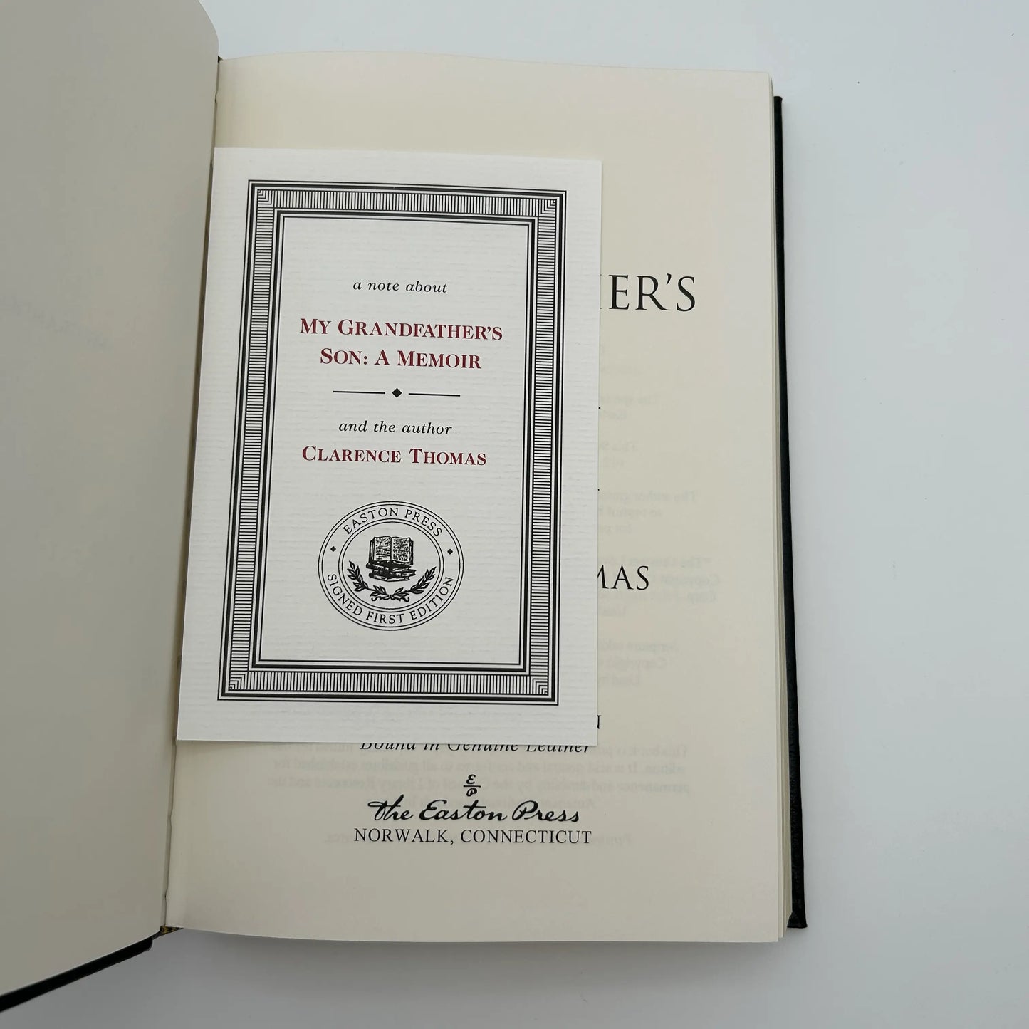 "My Godfather's Son: A Memoir" - Signed by Supreme Court Justice Clarence Thomas - Leather-bound, gilt-edged limited edition