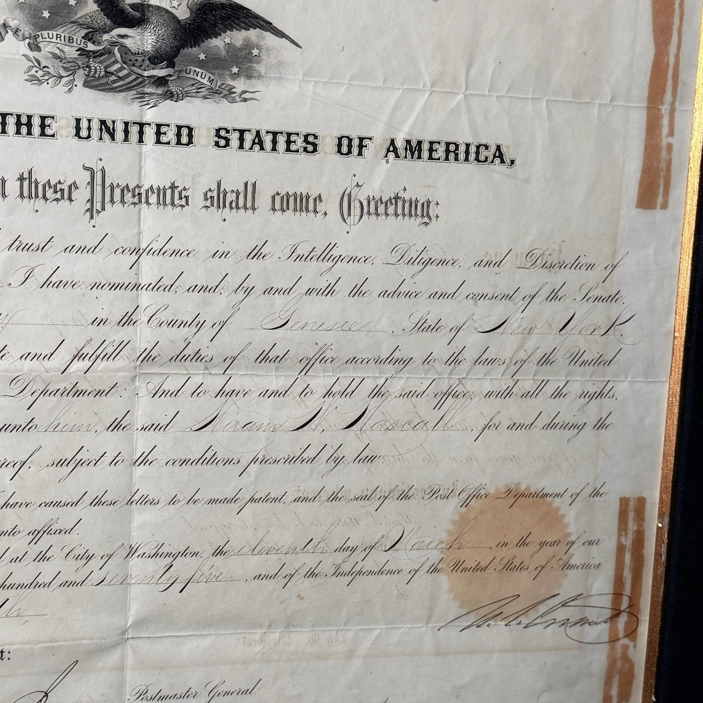 1875 Presidential Appointment Signed by Ulysses S. Grant