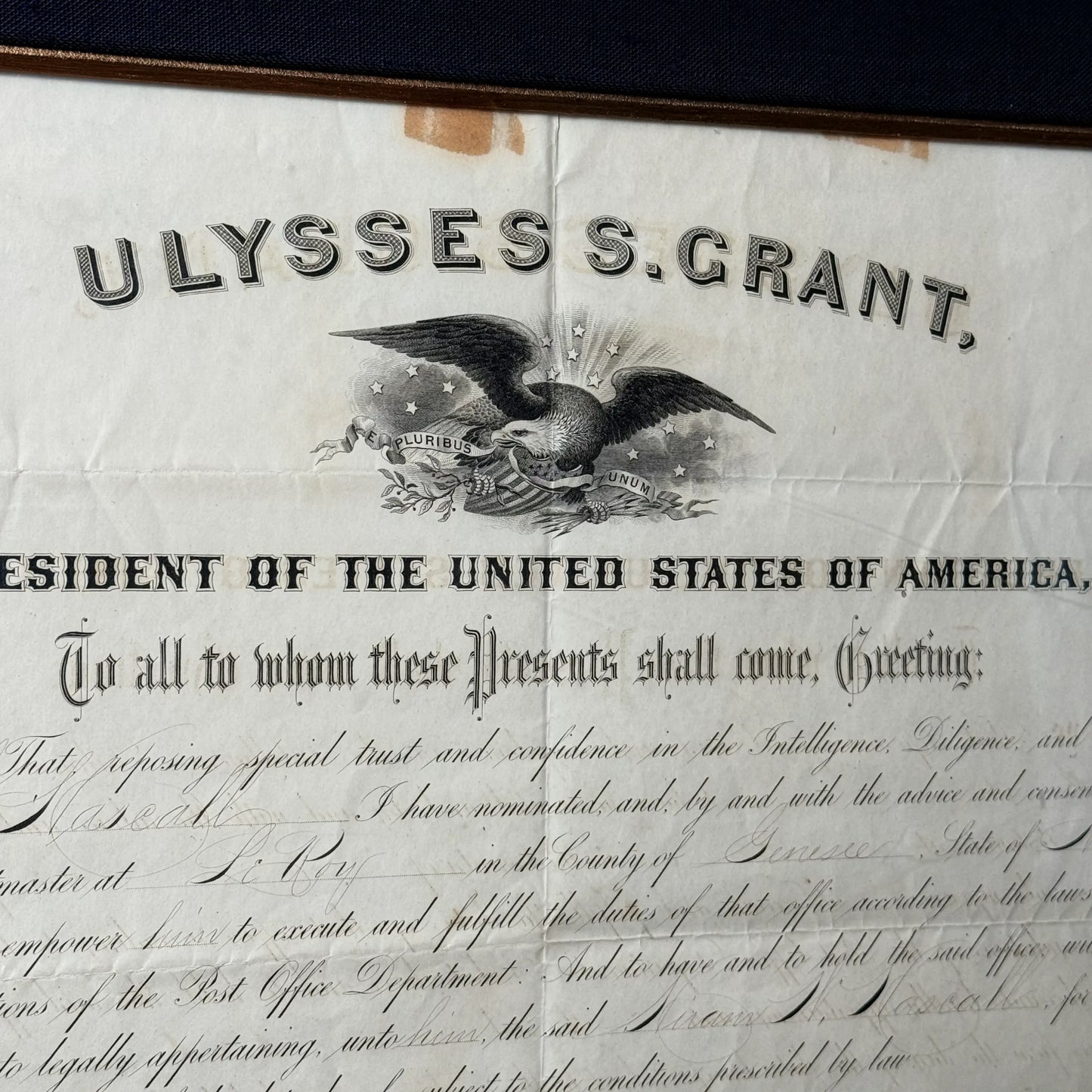 1875 Presidential Appointment Signed by Ulysses S. Grant