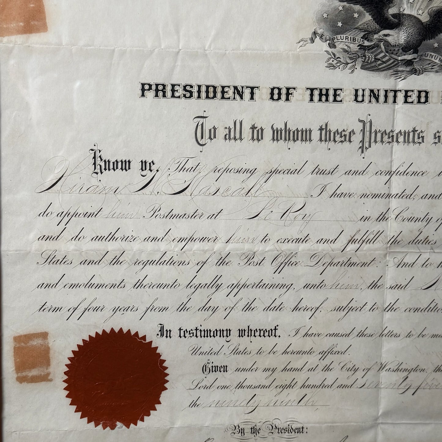 1875 Presidential Appointment Signed by Ulysses S. Grant