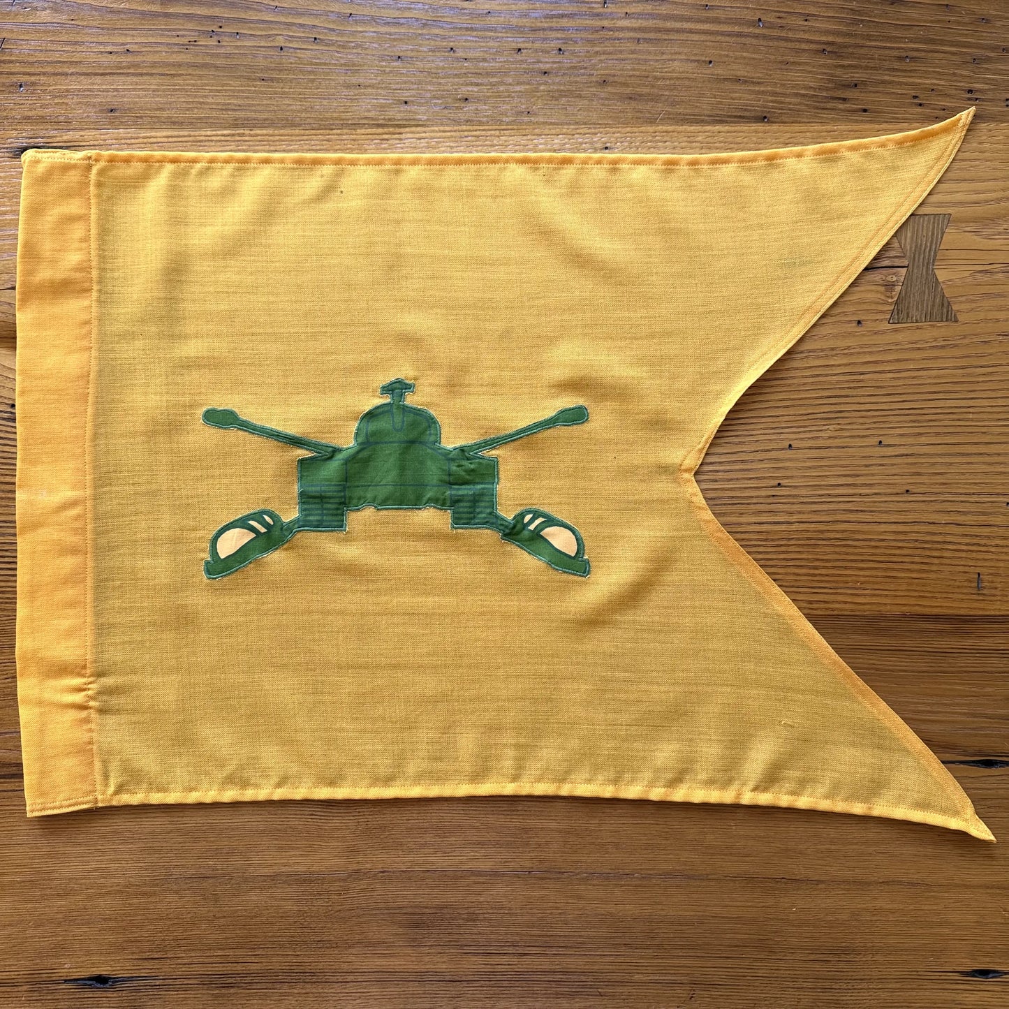 Guidon flag — Army Armor — Yellow with green — 20" x 28" — Nylon and wool