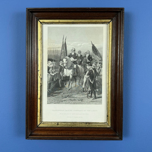 "Washington Taking Command of the Army" — 1858 engraving in an antique frame