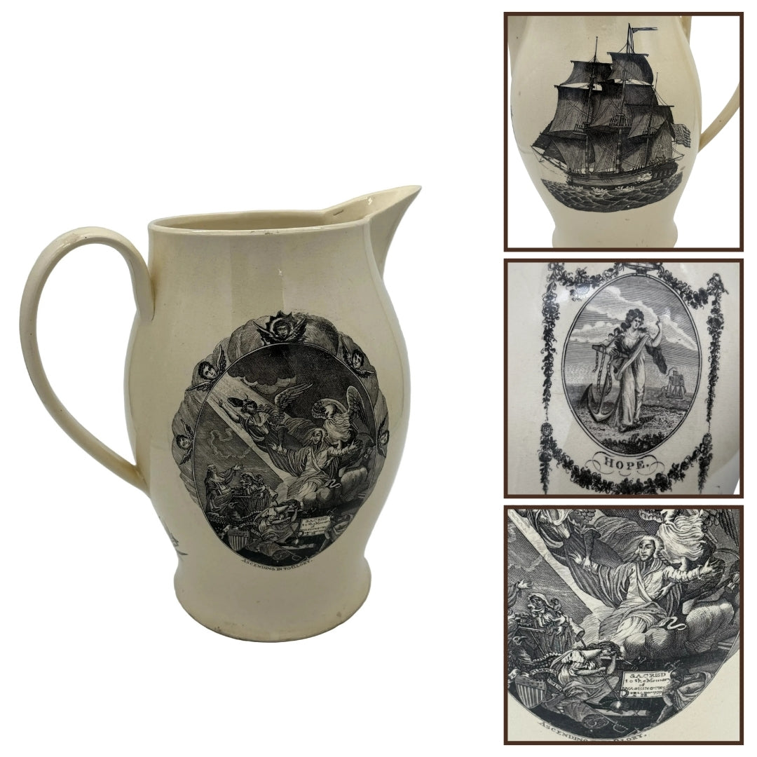 George Washington "Ascending Into Glory" Creamware Transfer Pitcher — c. 1800