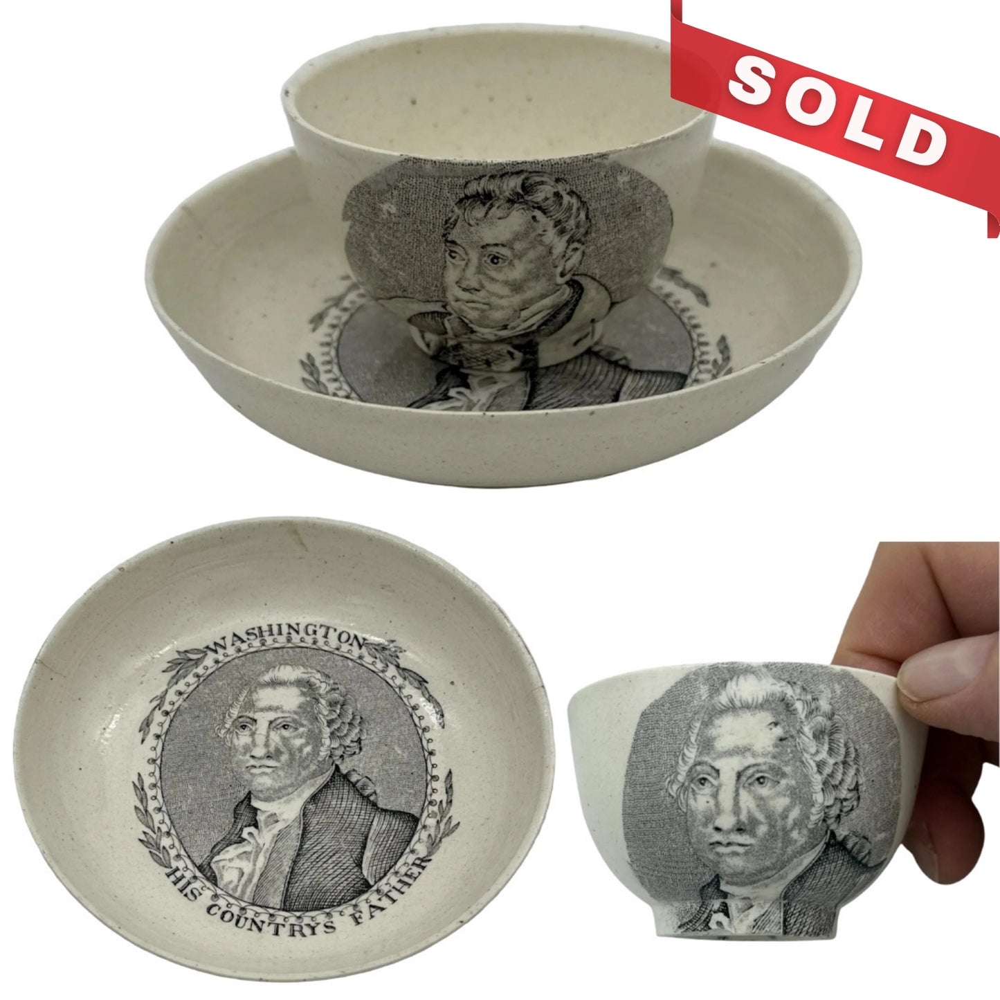 Washington and Lafayette Transferware Cup and Saucer