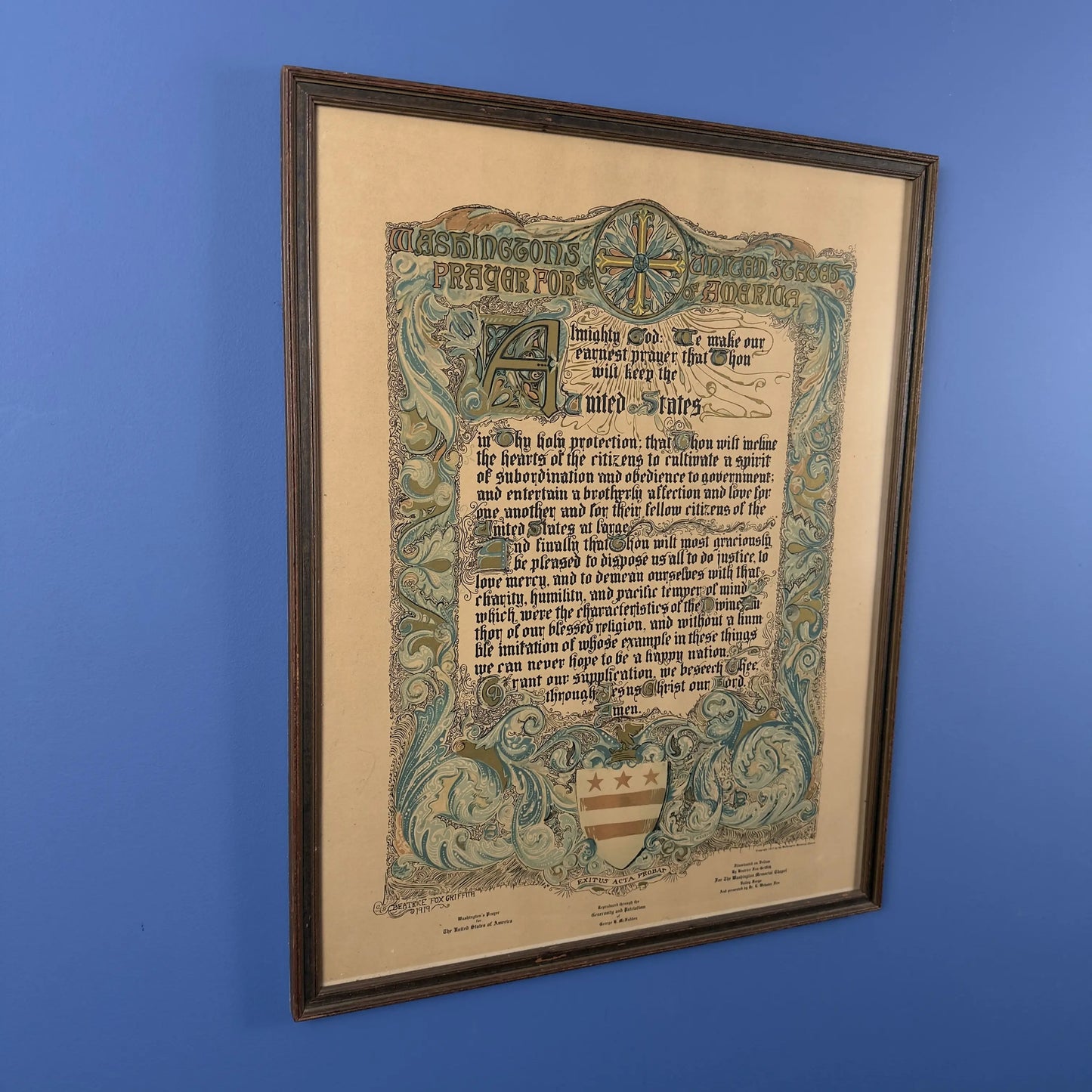 Washington's Prayer for United States of America — Framed