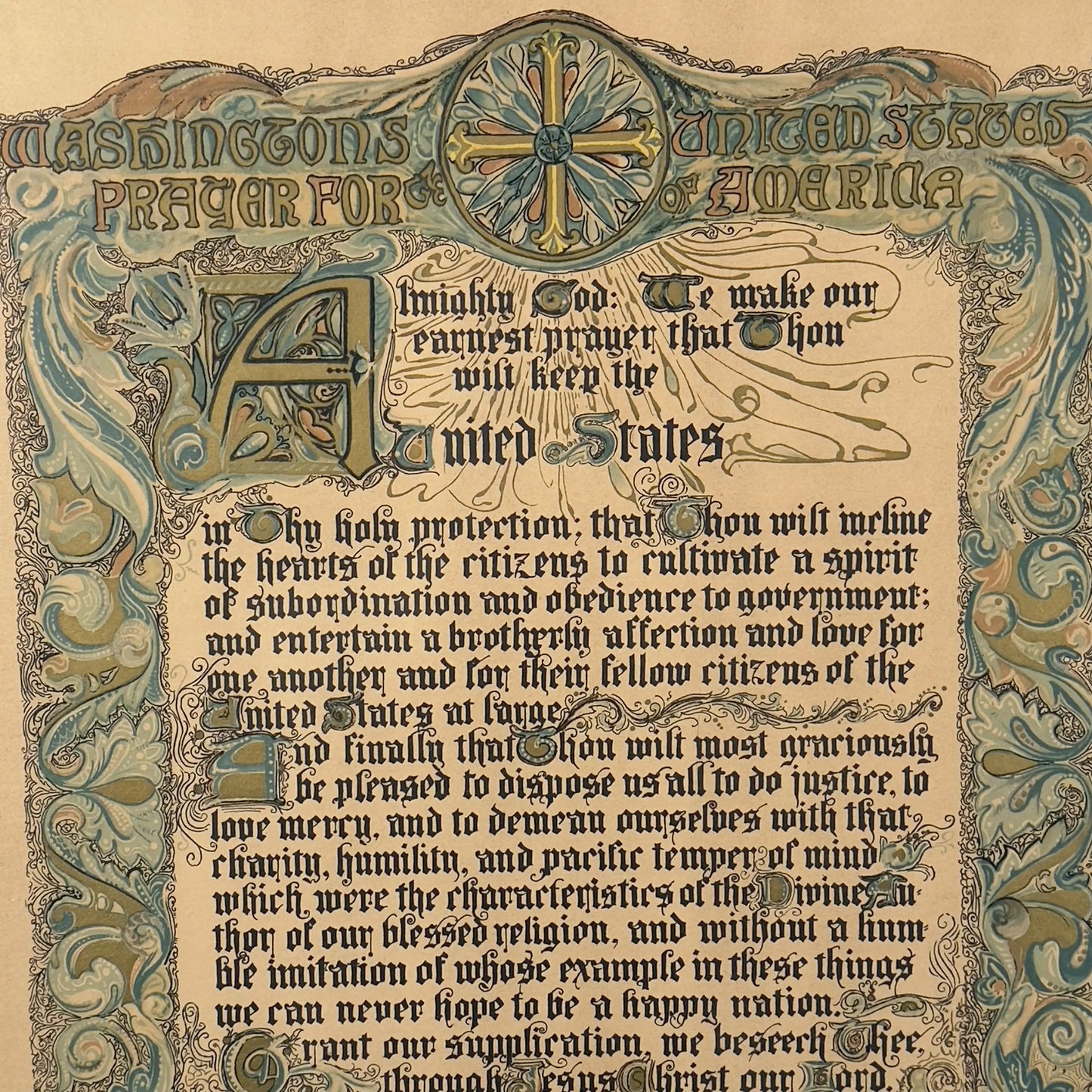 Washington's Prayer for United States of America — Framed