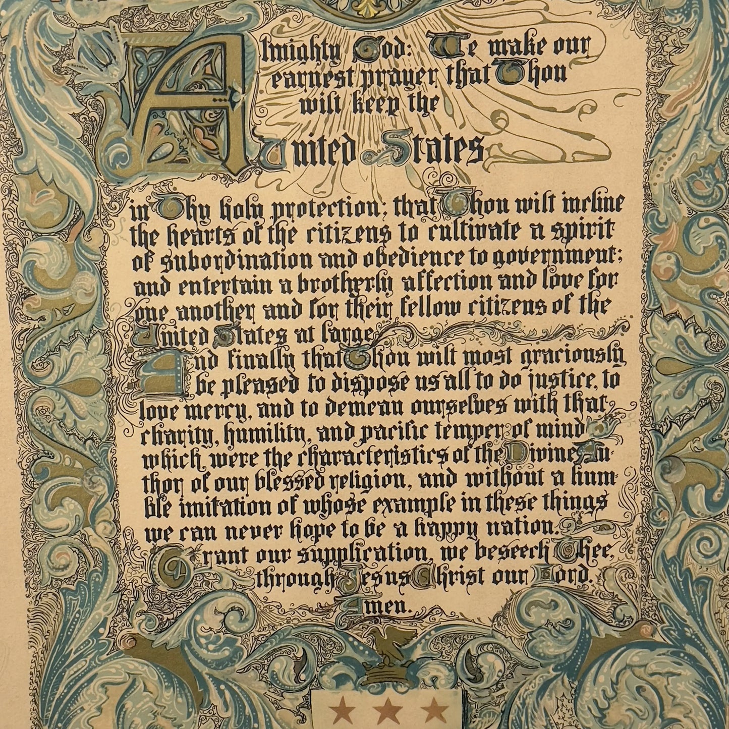 Washington's Prayer for United States of America — Framed