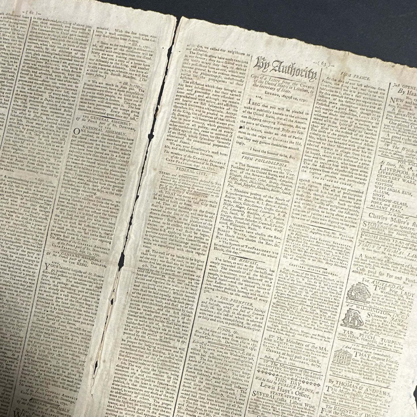 1791 Newspaper reporting Washington’s State of the Union Address