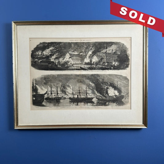 Framed Harpers Magazine Double-page spread of the early days of the Civil War