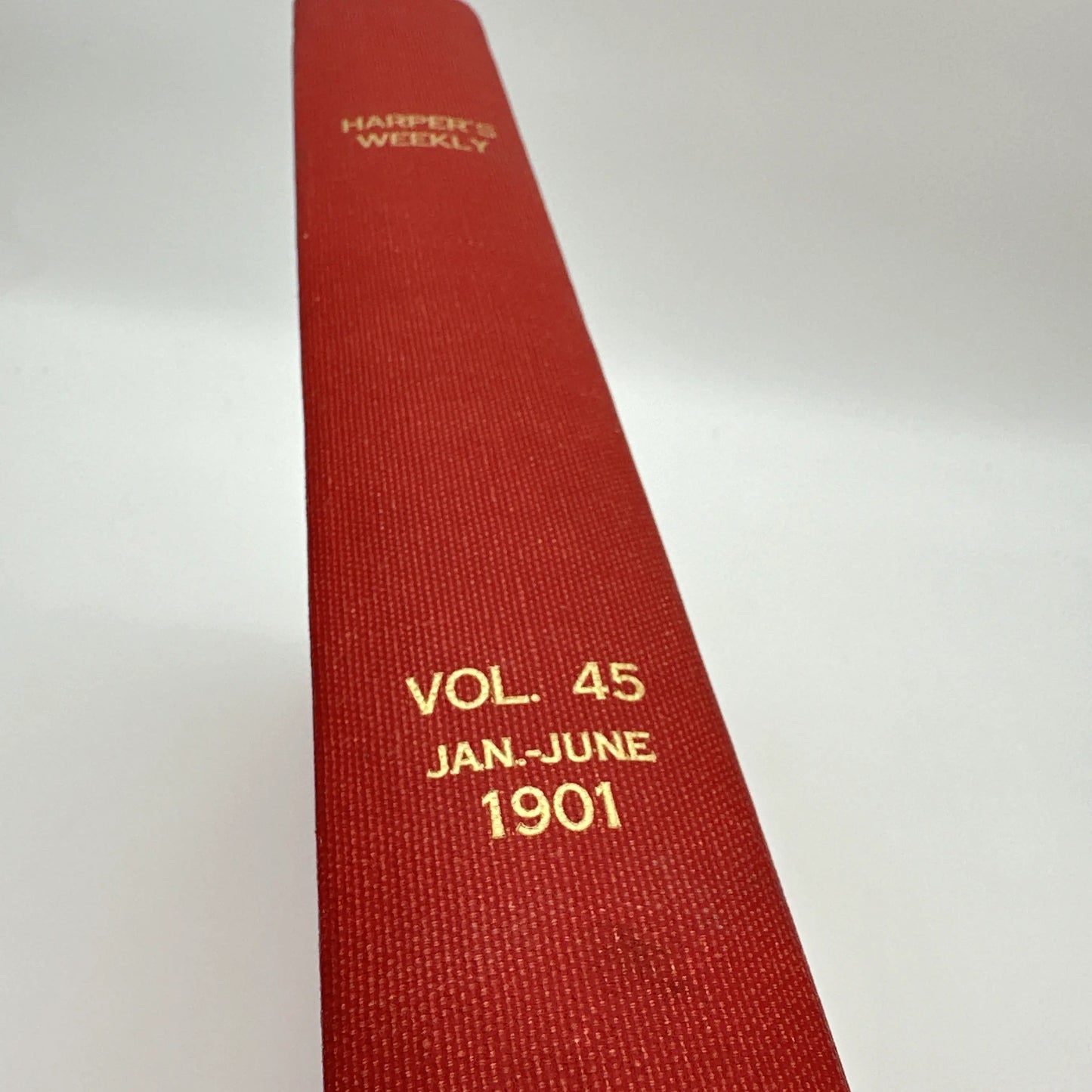 1901 and 1908 bound volumes of "Harper's Weekly" from January to June in a large bound book