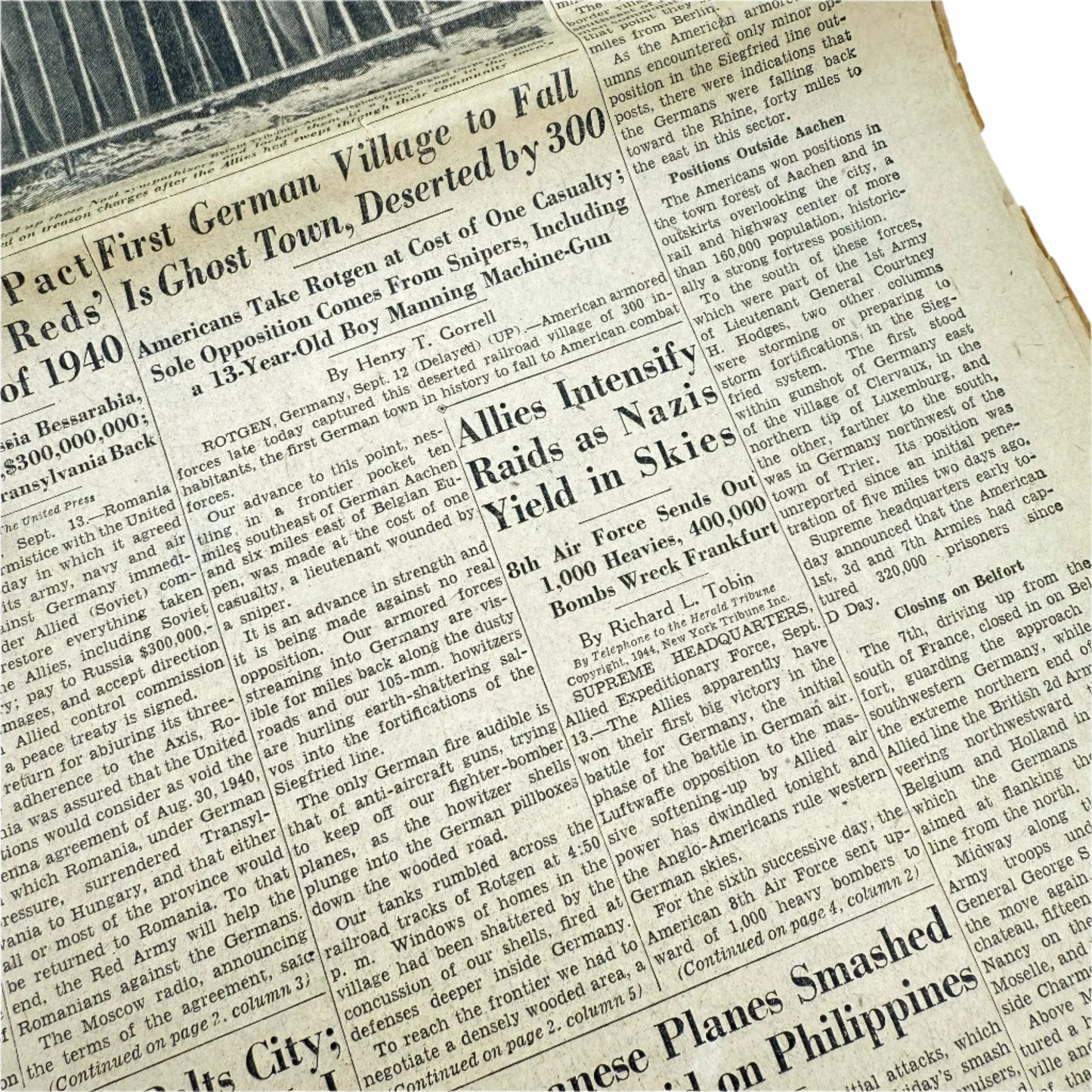 The Sun — September 2, 1944 and the New York Herald Tribune — September 14, 1944 — Sold as a set