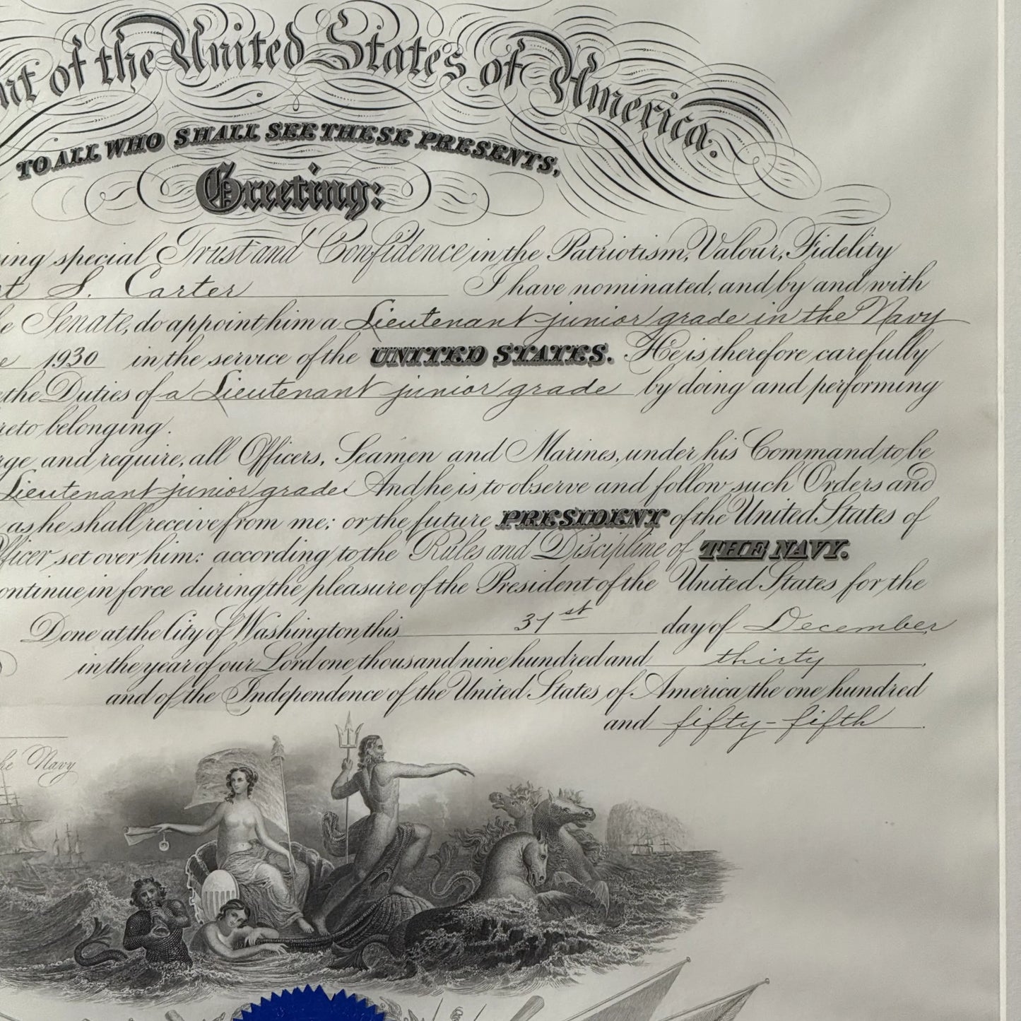 Herbert Hoover Navy Appointment — December 31, 1930