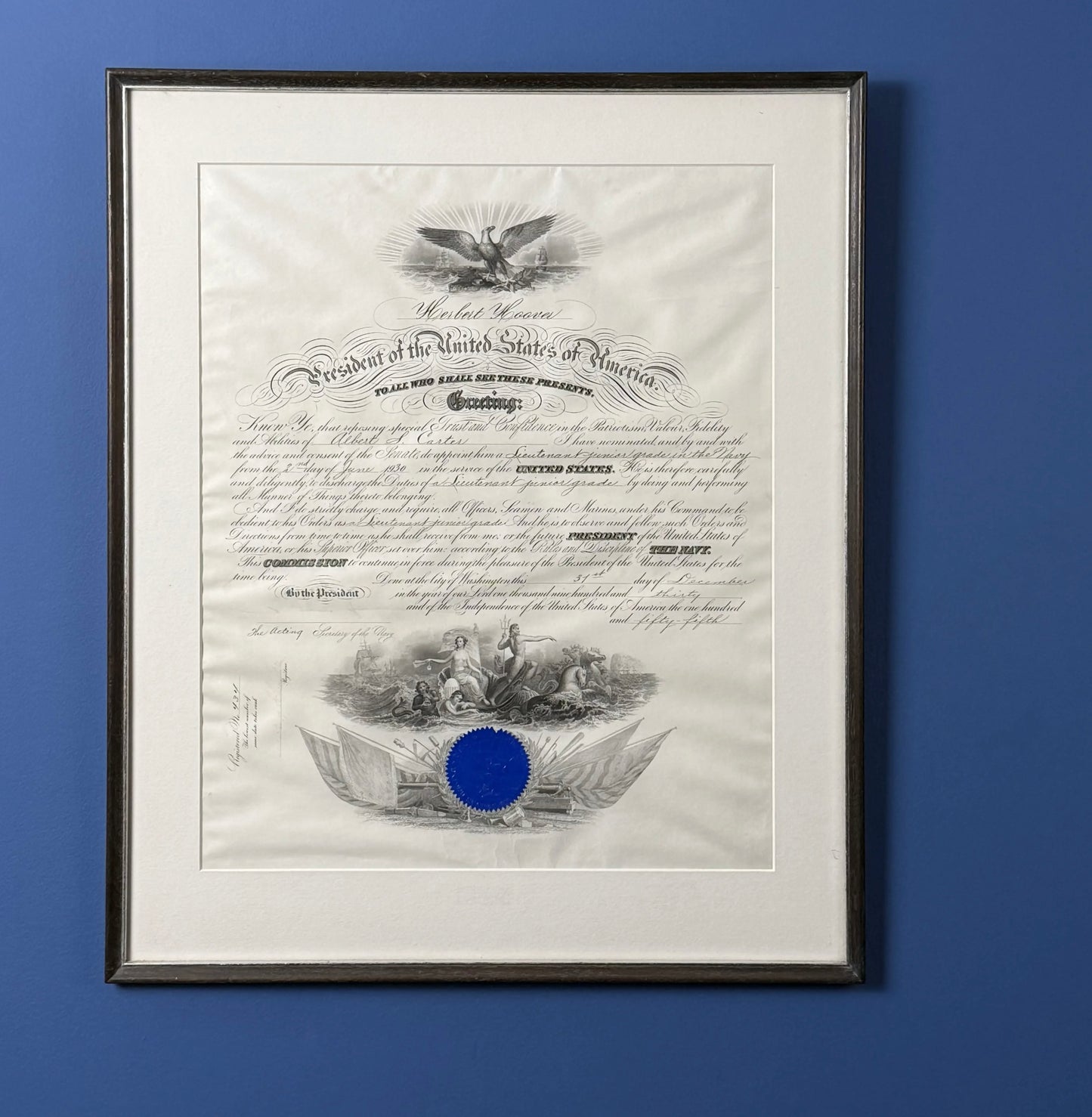 Herbert Hoover Navy Appointment — December 31, 1930