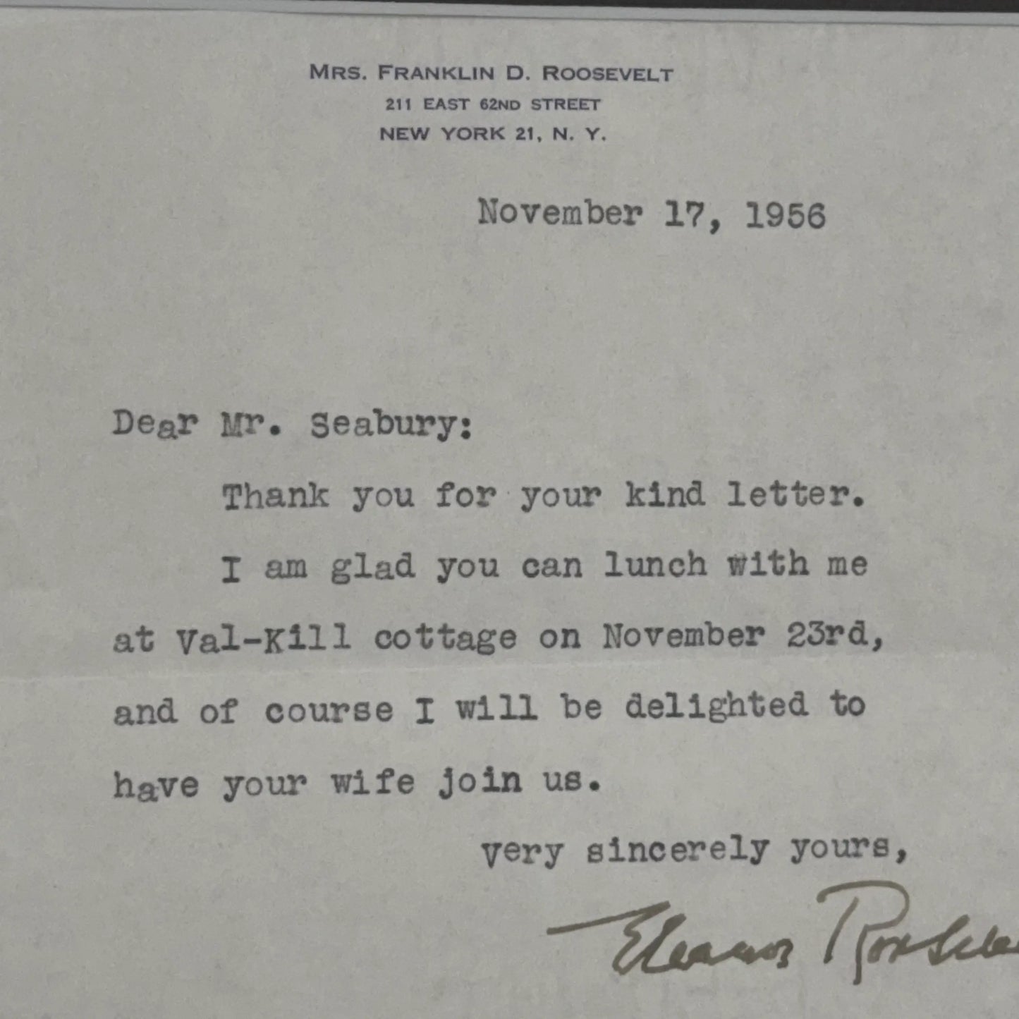 Framed Eleanor Roosevelt signed letter with envelope — Includes photo