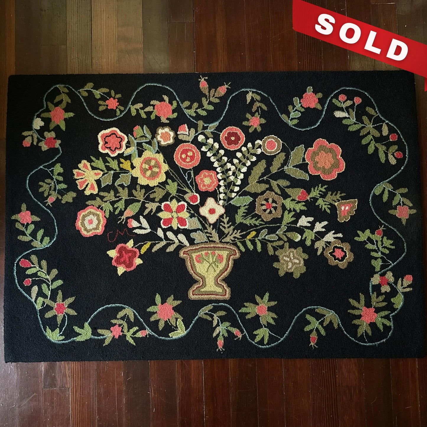 100% wool heirloom-quality hand-made hooked rug by Claire Murray