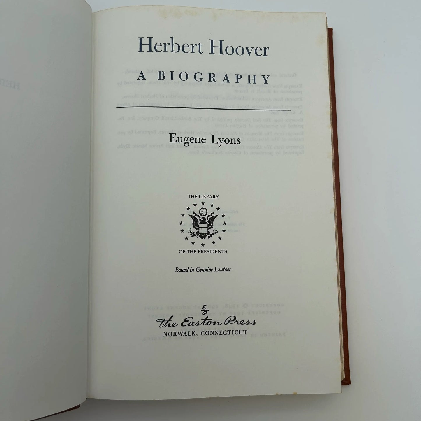 "Herbert Hoover: A Biography" by Eugene Lyons - Leather-bound, gilt-edged Easton Press edition