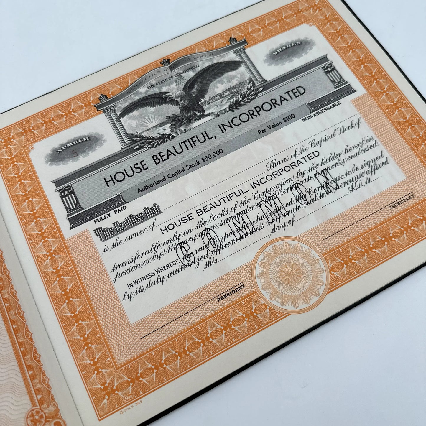 House Beautiful, Incorporated Stock Certificates in binder