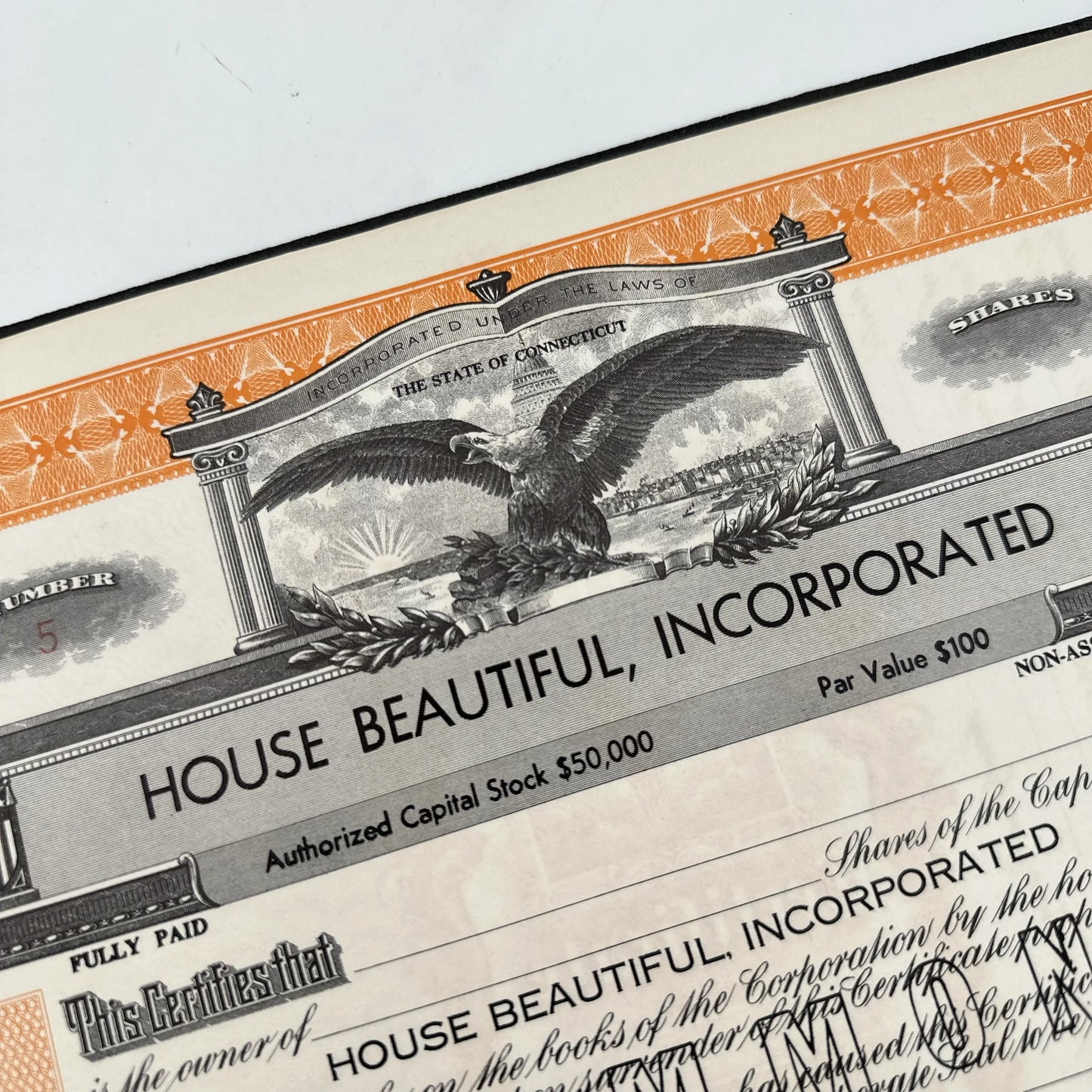 House Beautiful, Incorporated Stock Certificates in binder