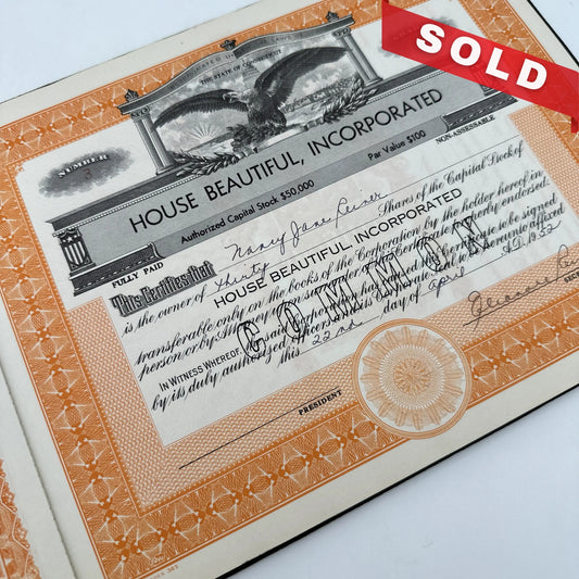 House Beautiful, Incorporated Stock Certificates in binder