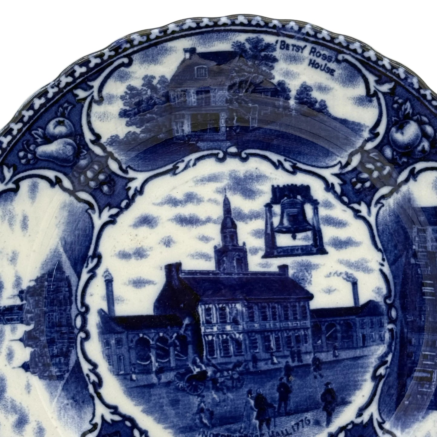 Independence Hall Flow Blue Staffordshire Plate — 19thc.
