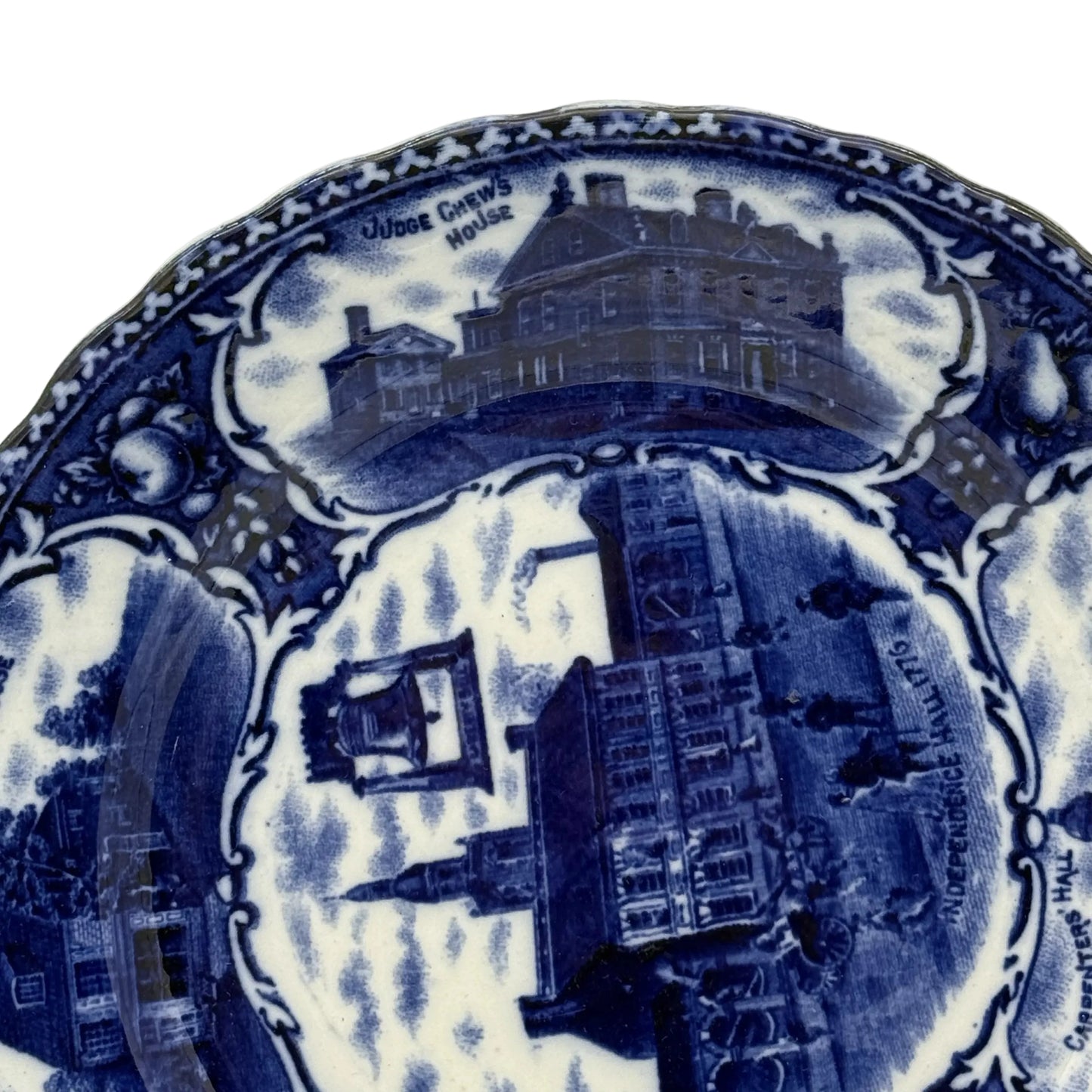 Independence Hall Flow Blue Staffordshire Plate — 19thc.