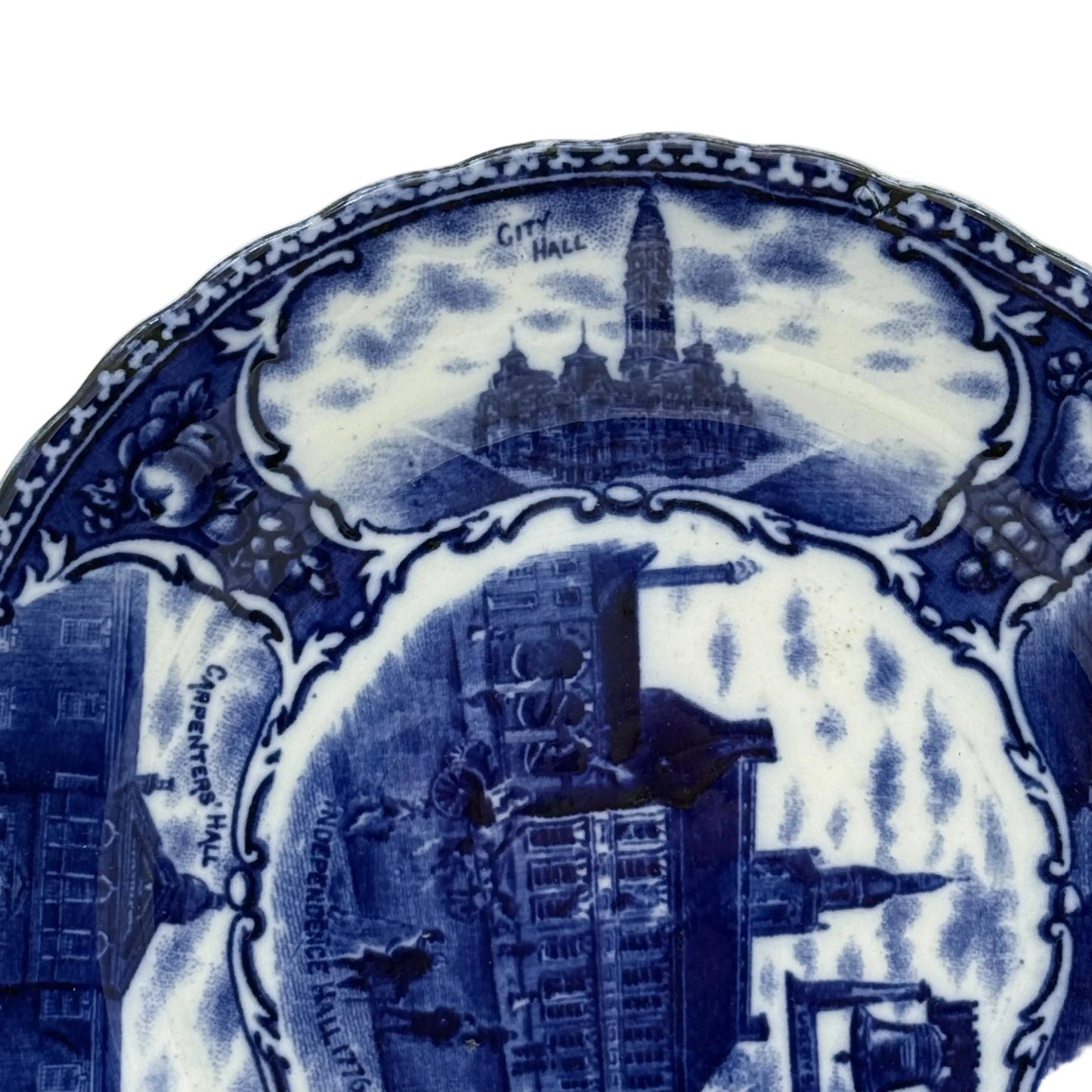 Independence Hall Flow Blue Staffordshire Plate — 19thc.