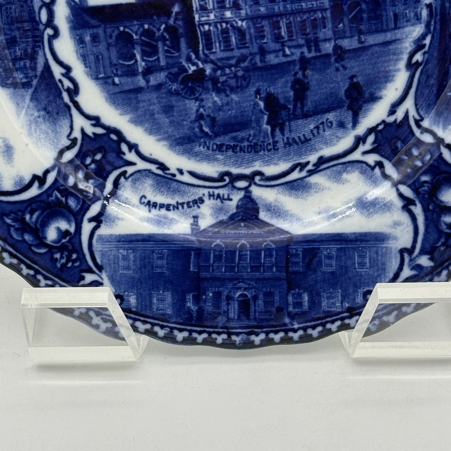 Independence Hall Flow Blue Staffordshire Plate — 19thc.
