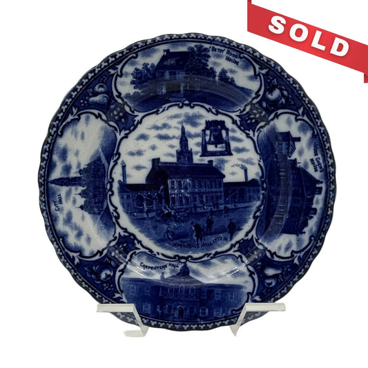 Independence Hall Flow Blue Staffordshire Plate — 19thc.