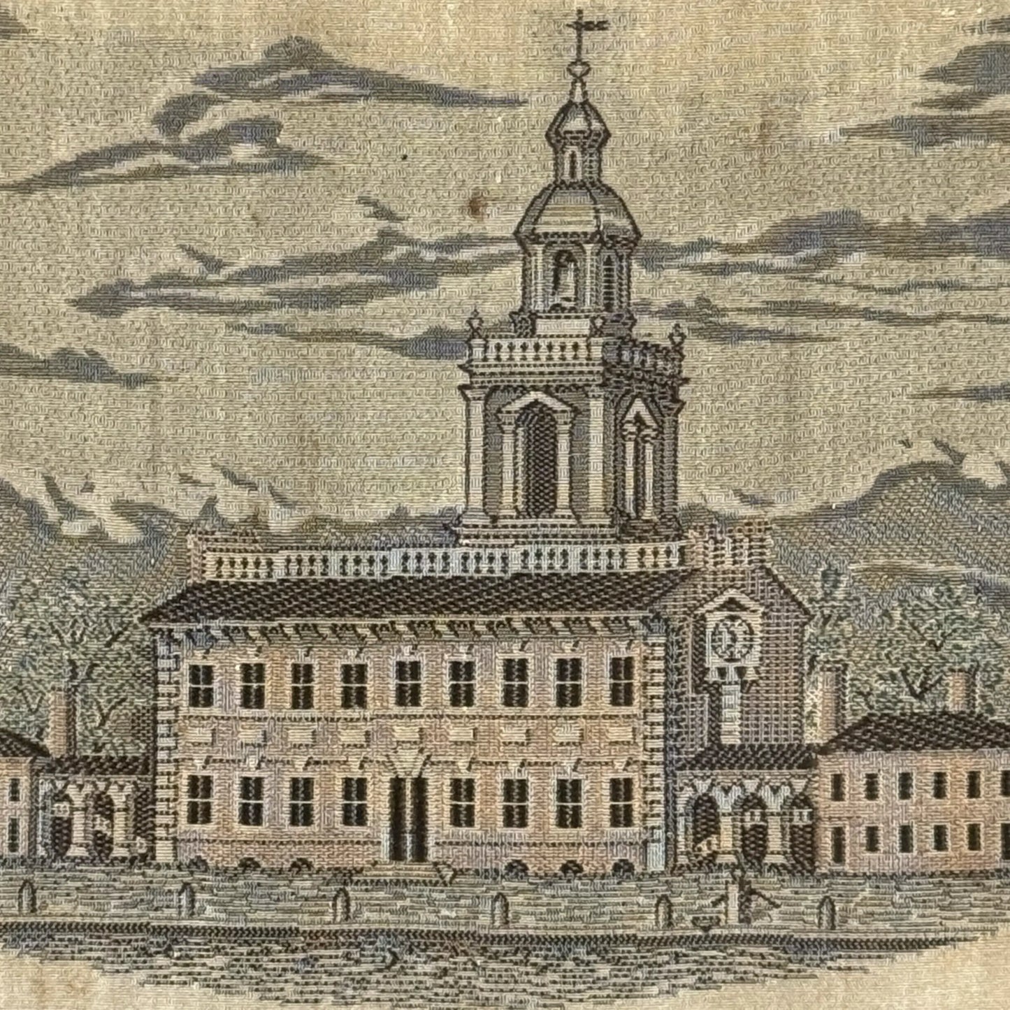 "View of Independence Hall, 1776" — Silk woven in 1876 for the Centennial
