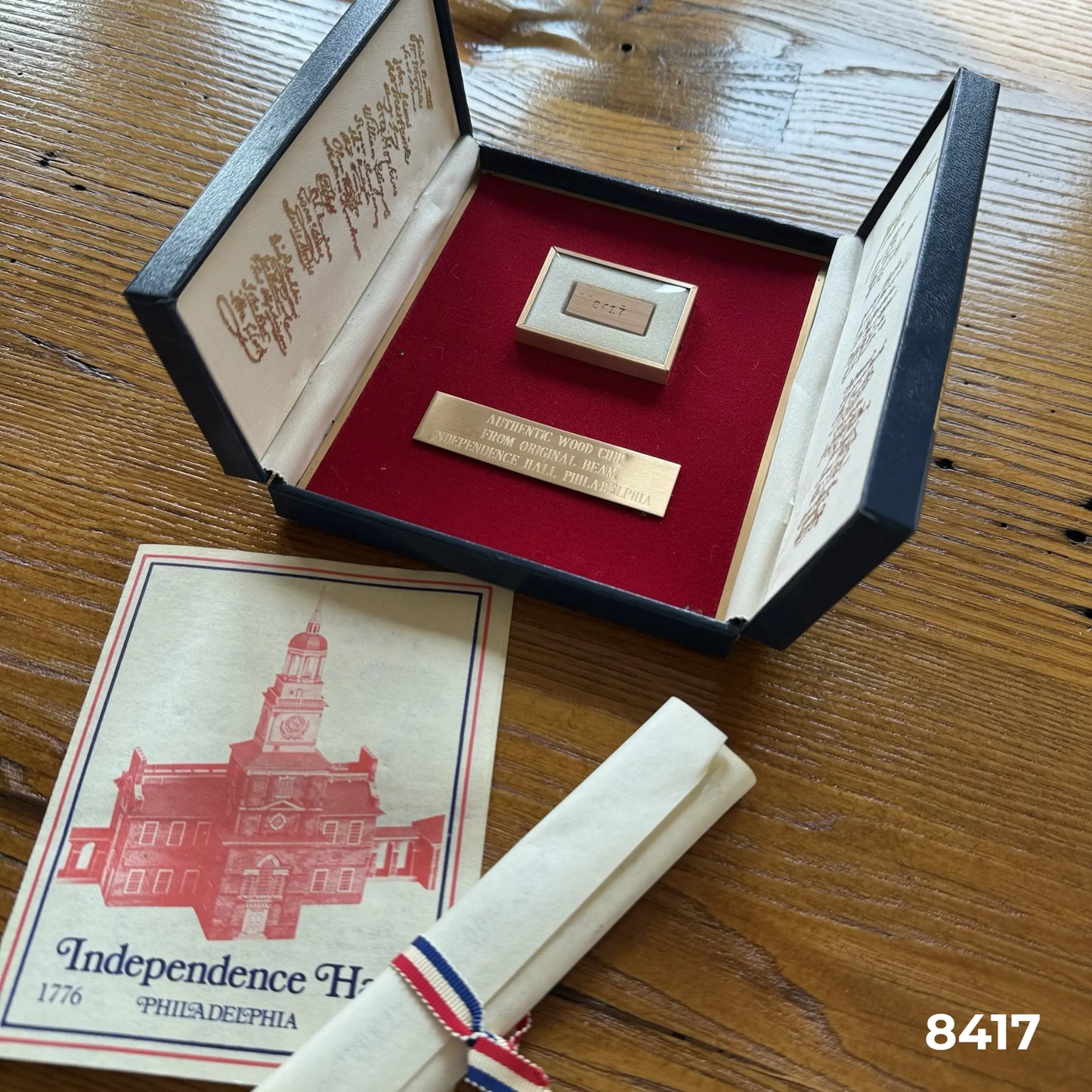 Independence Hall Wood Beam Relic in a presentation case for the Bicentennial – Individually numbered