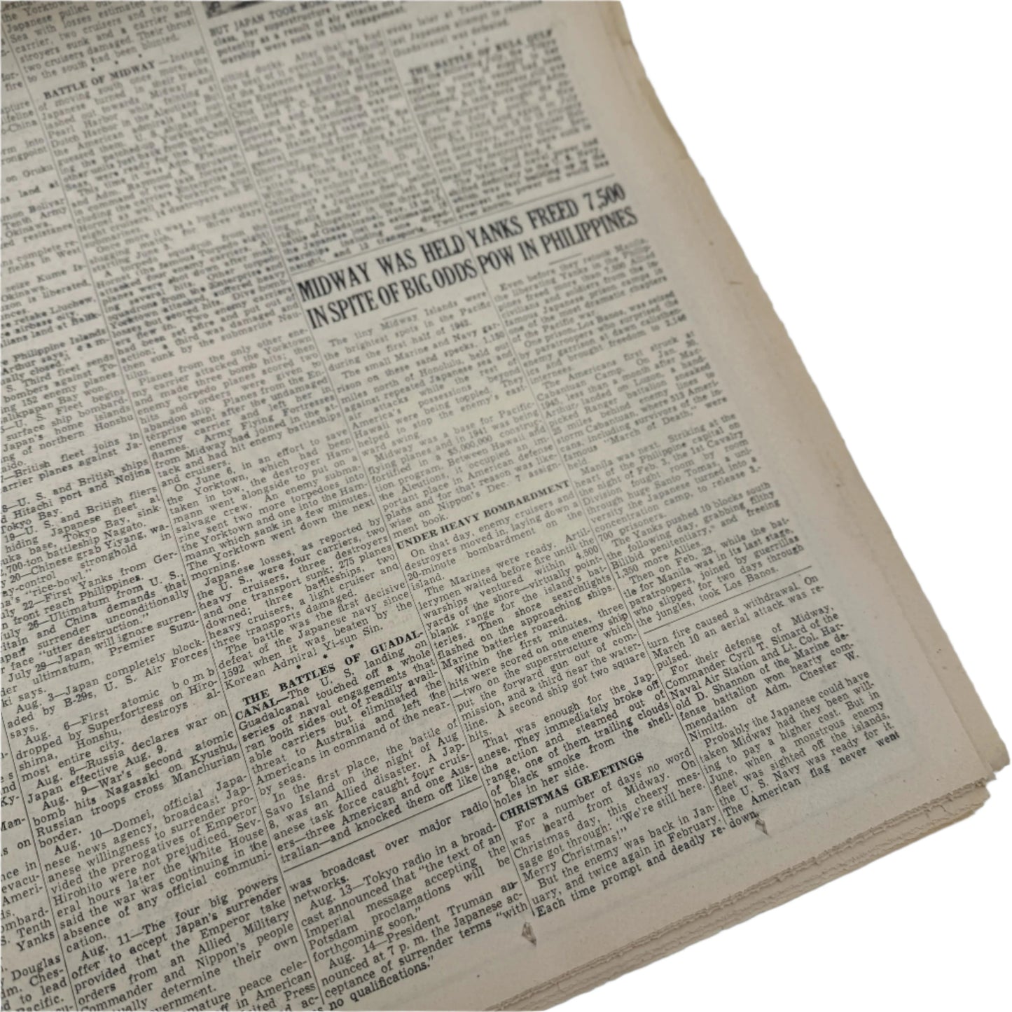 Newspapers covering of the Attack on Pearl Harbor on December 8, 1941 and the Japanese Surrender in 1945