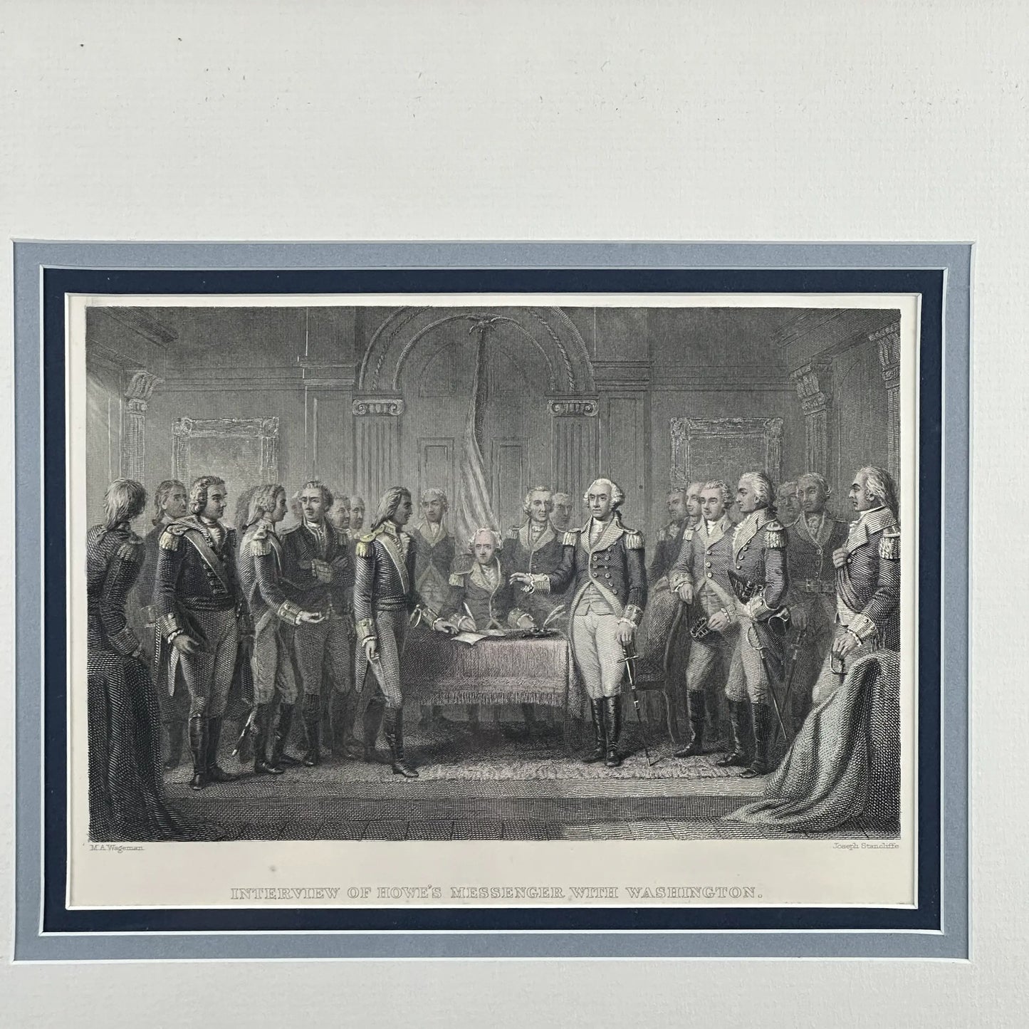 "Interview of Howe's Messenger with Washington" — Matted framed engraving