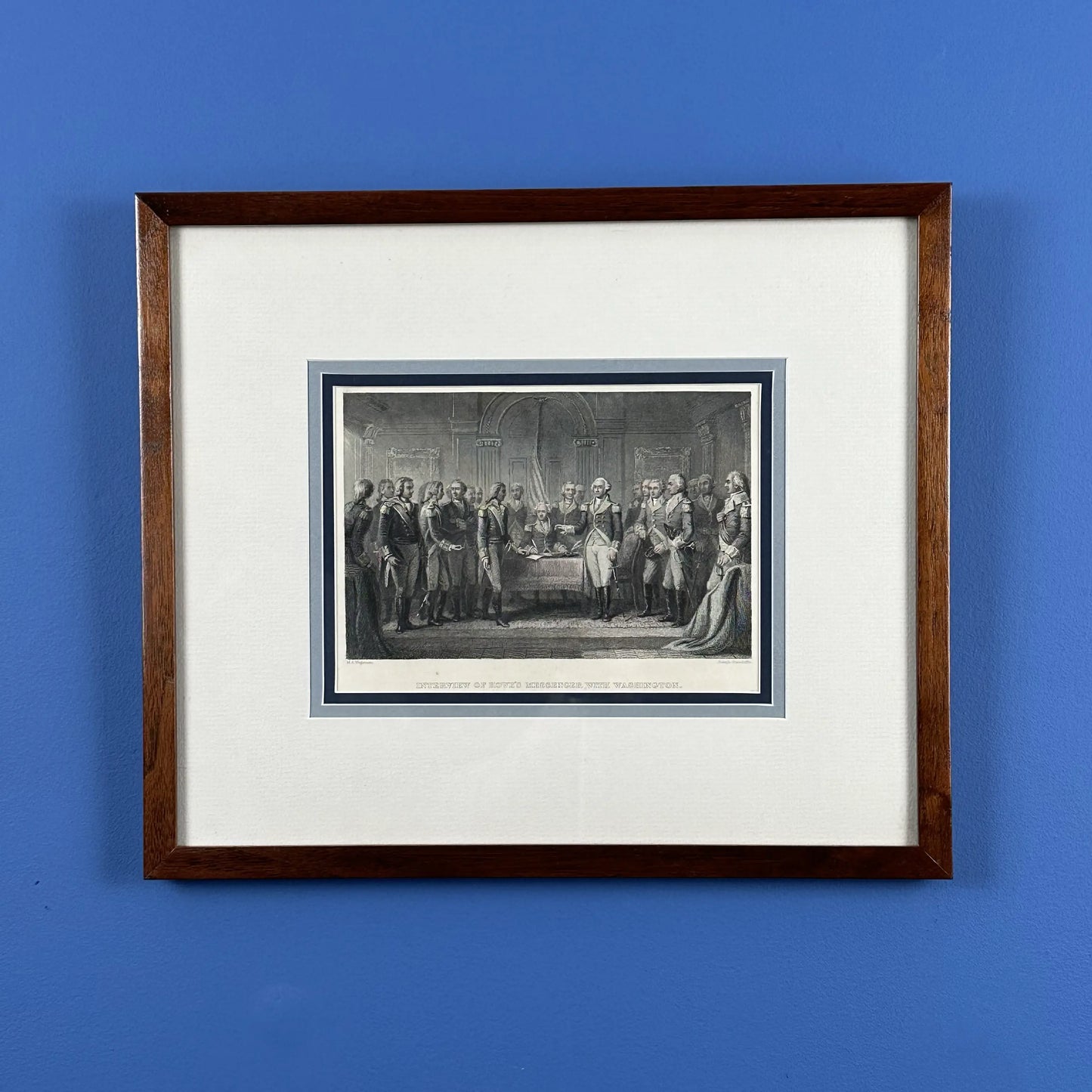 "Interview of Howe's Messenger with Washington" — Matted framed engraving